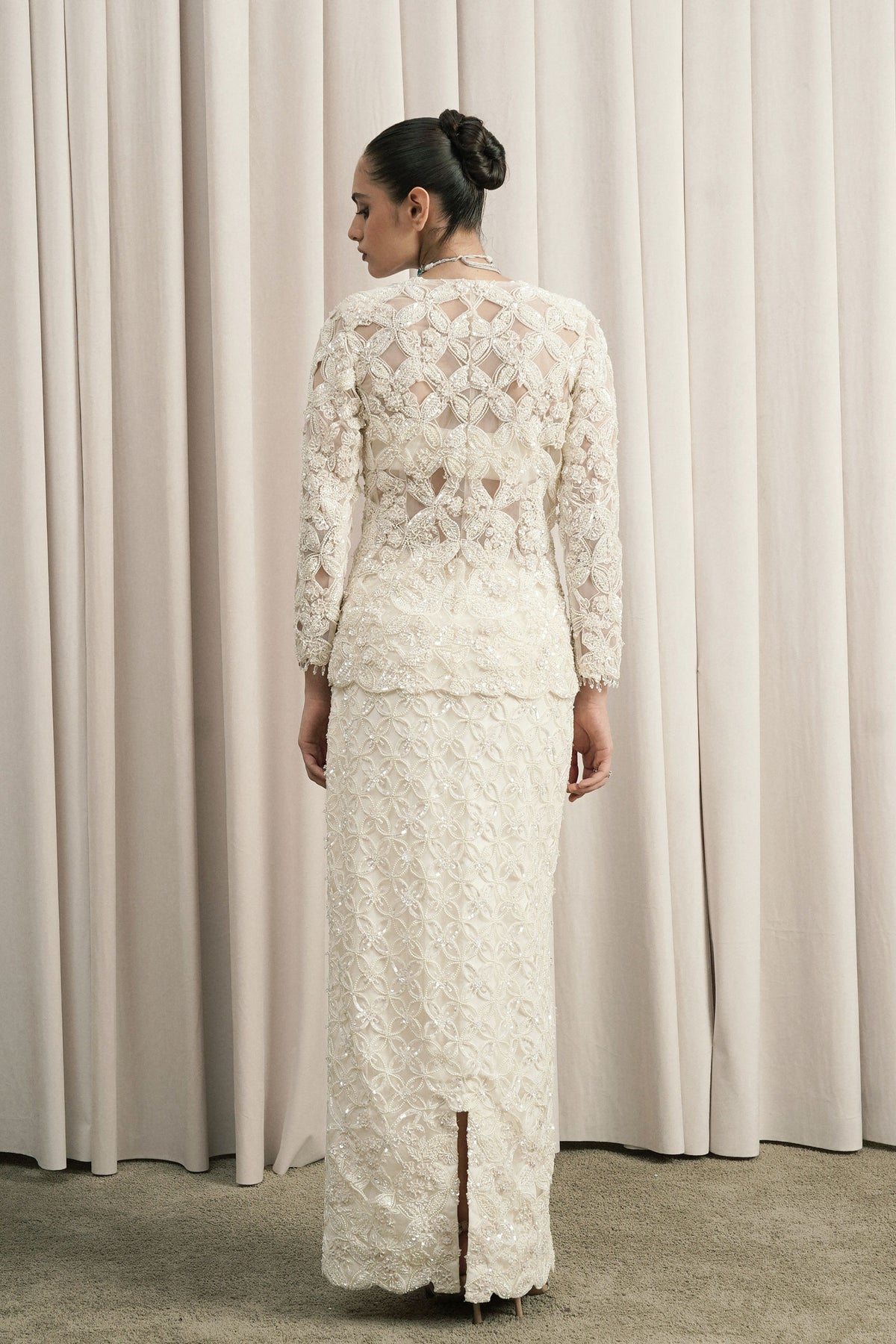 Ivory Pearl Embellished Jacket Set