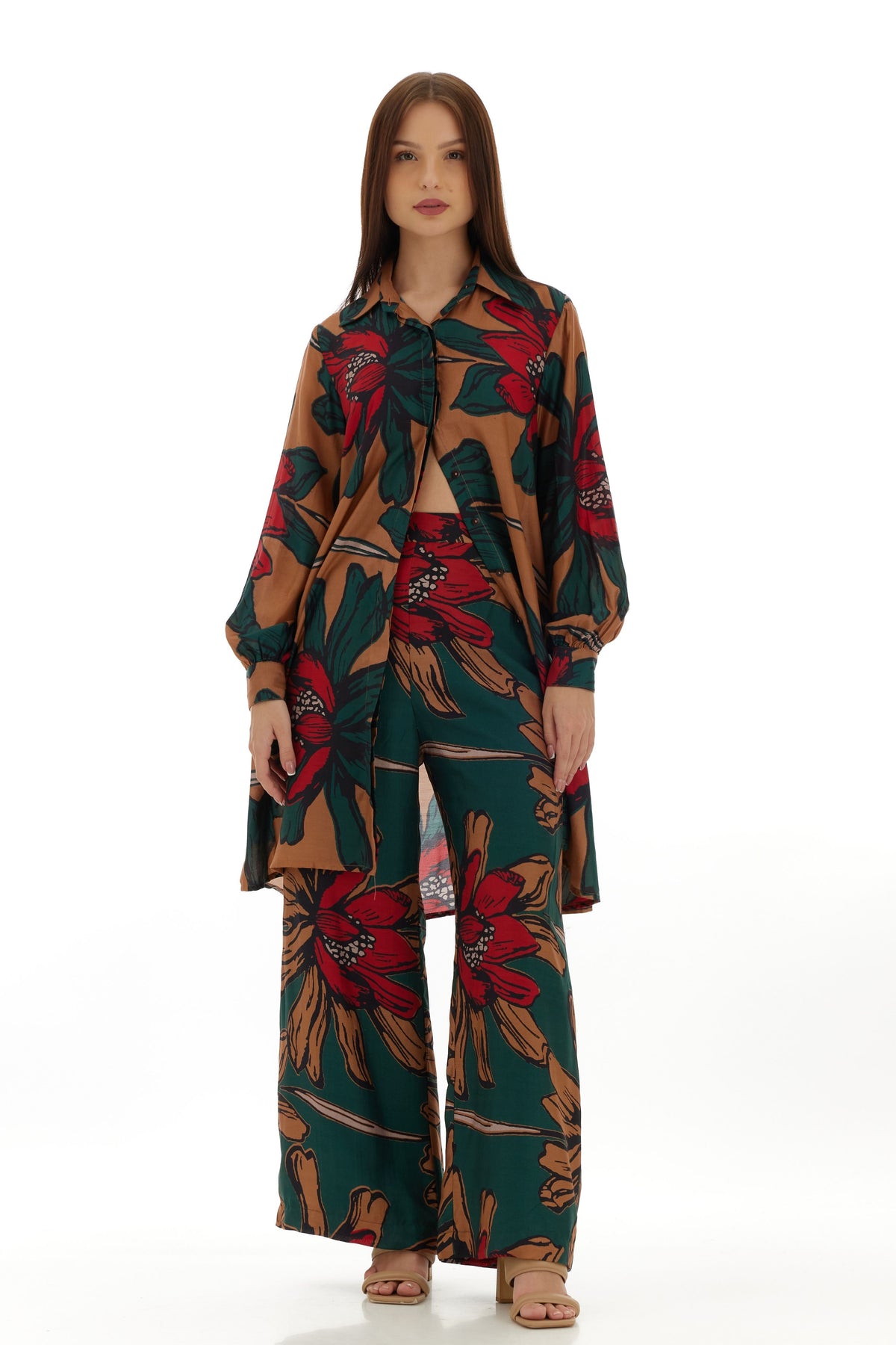 Green and Beige Floral Pants