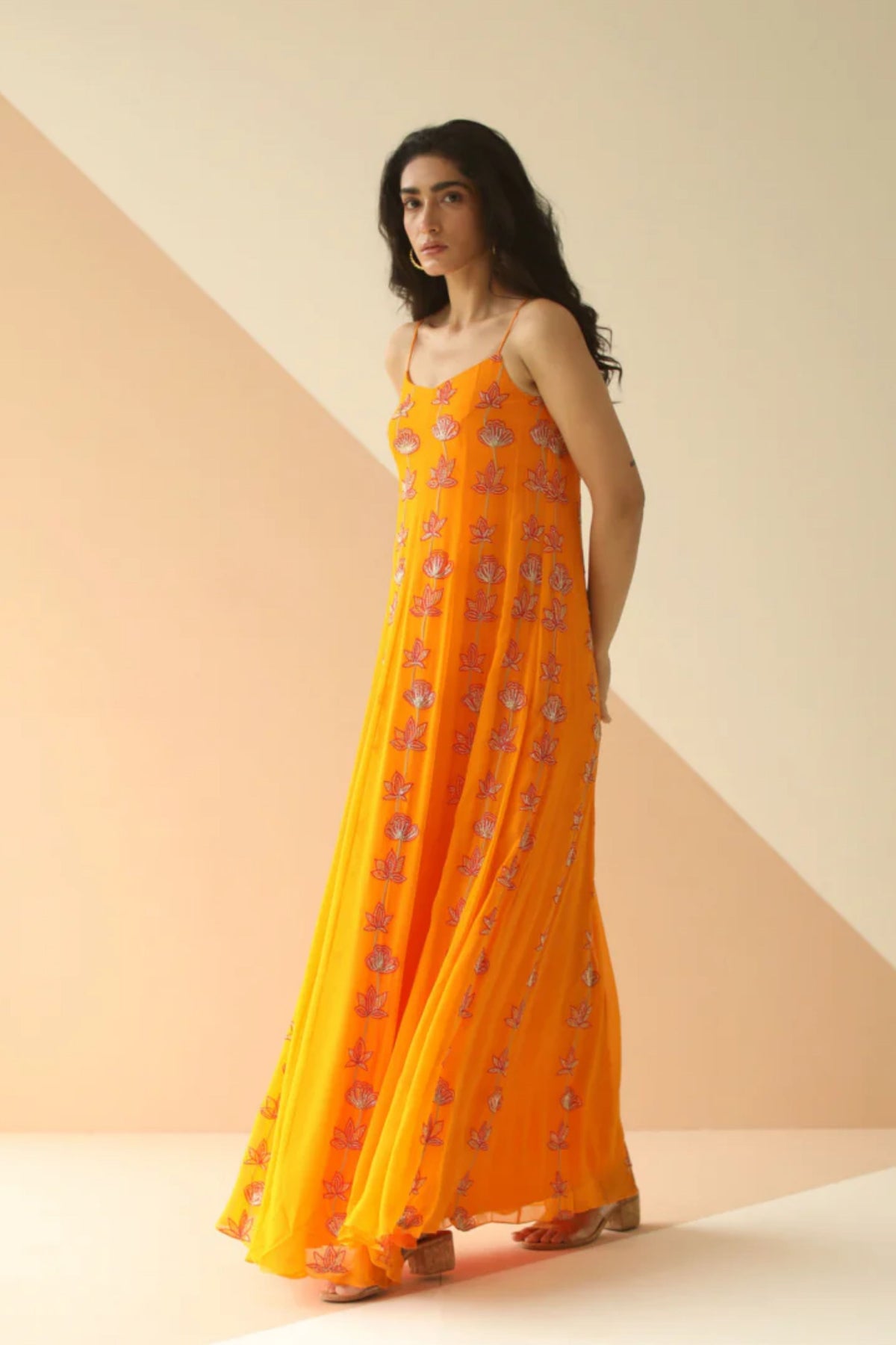 mango yellow step  full kali anarkali