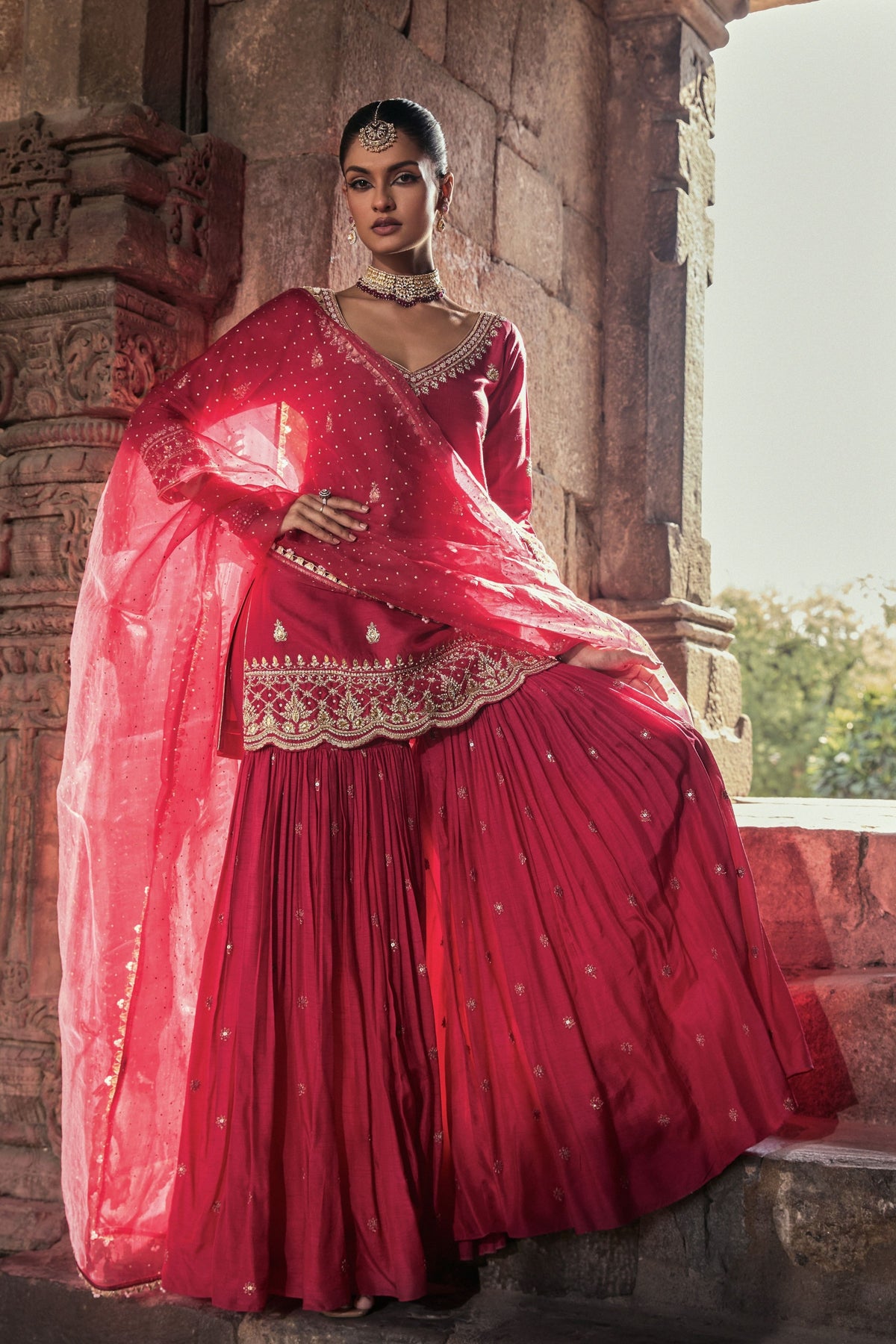 Ambar Magenta Gharara Set