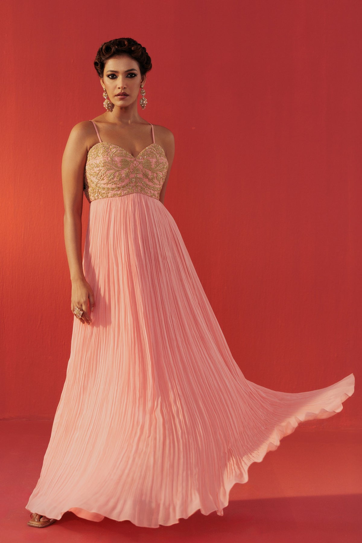 Peach Embroidered Dolly Anarkali