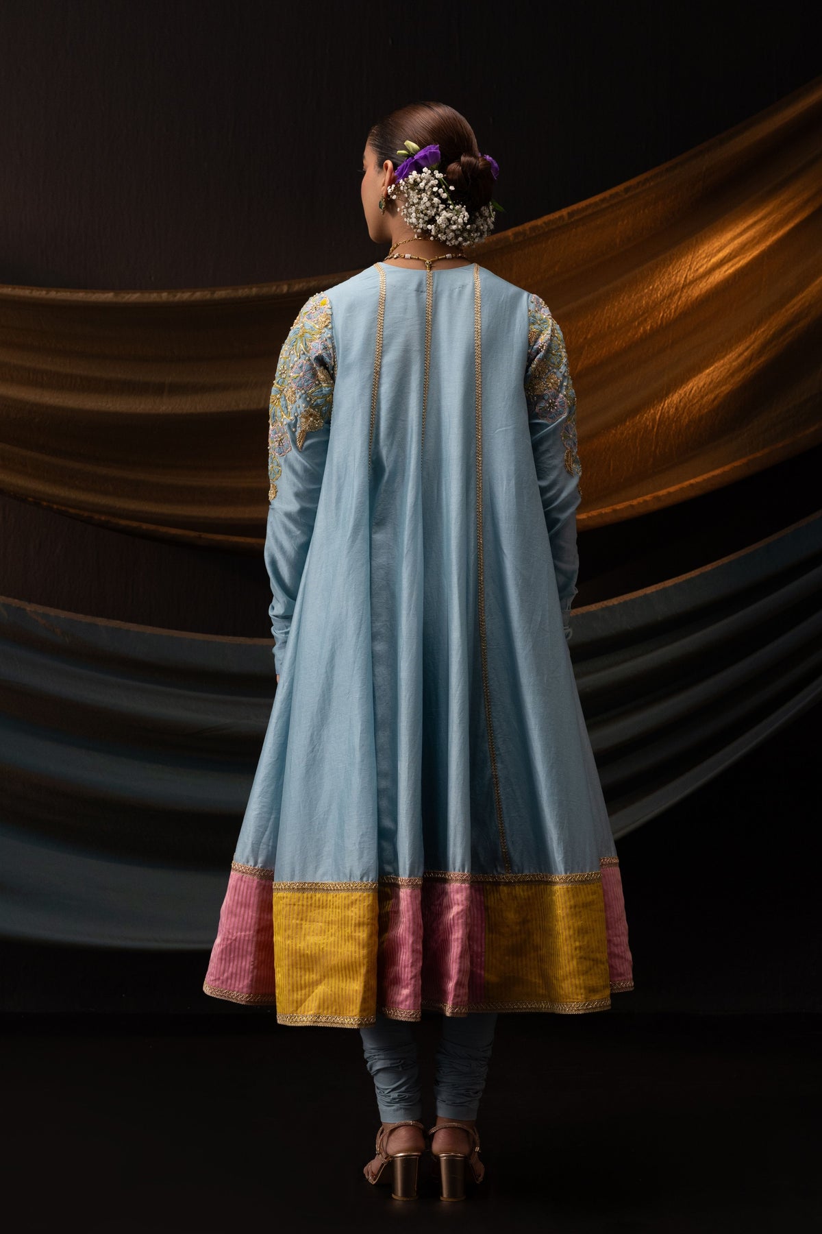 Blue 3D Embroidered Anarkali Set