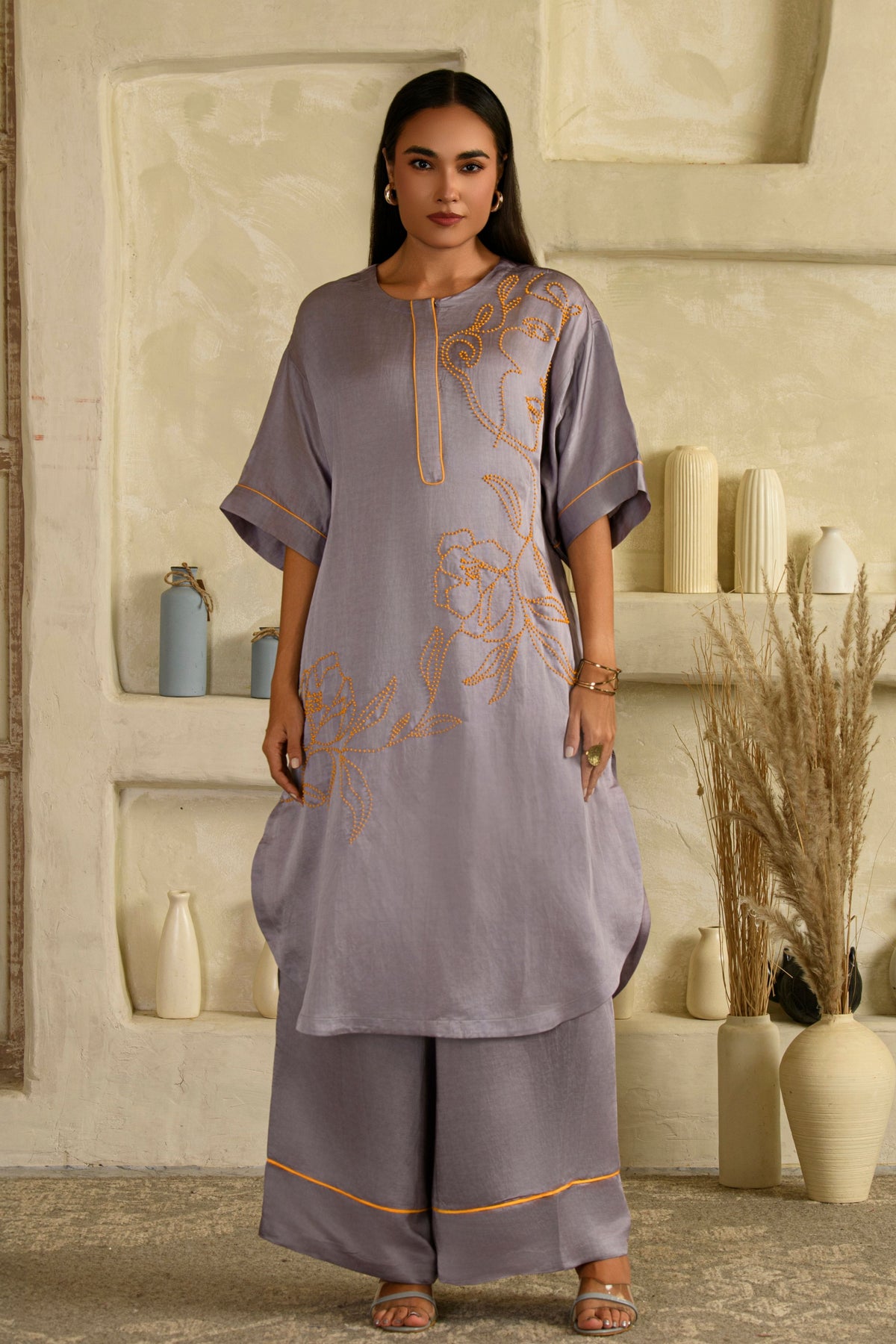 Rangrasiya Tarangi Lilac Long Kurta Set
