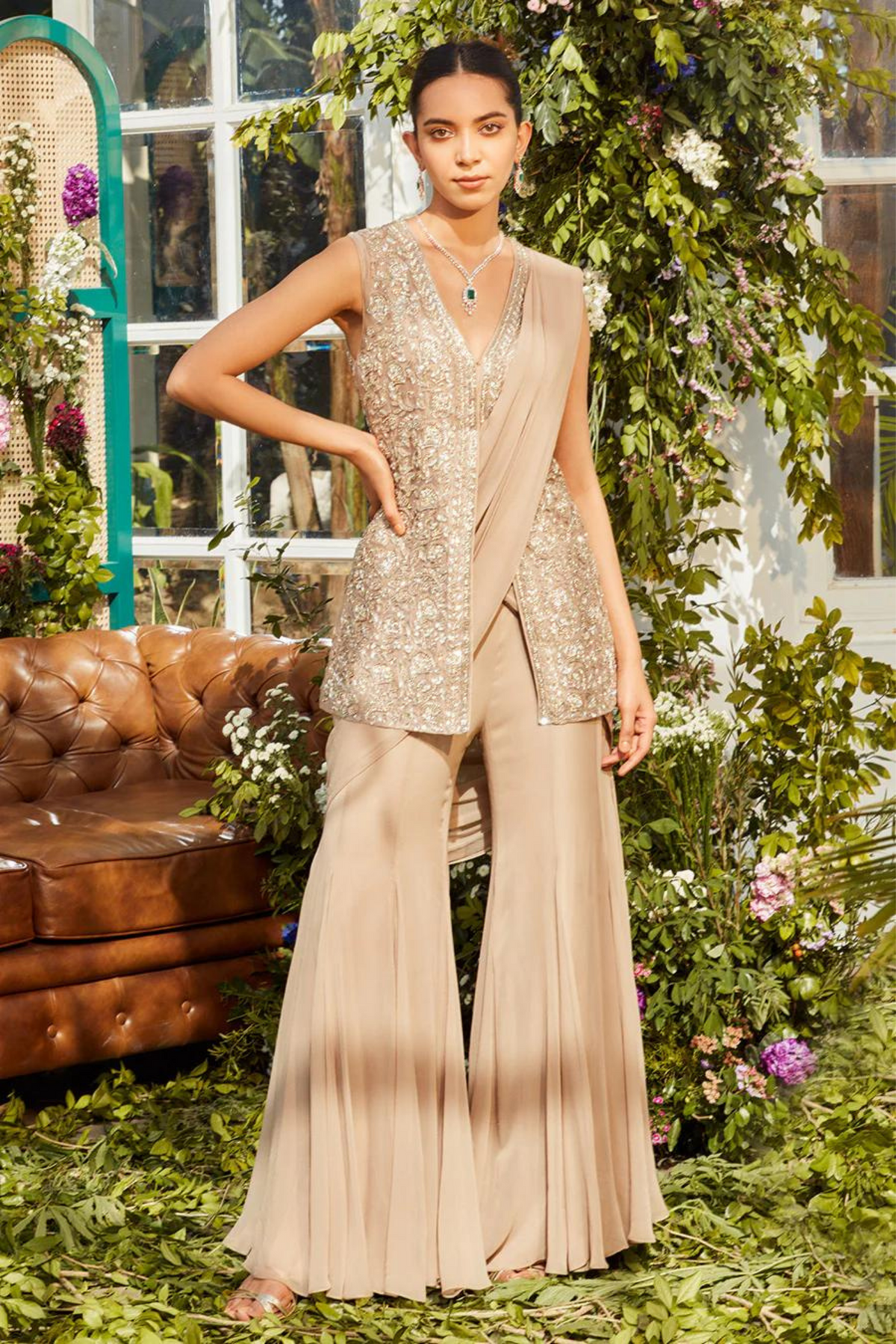 Sand beige sharara set