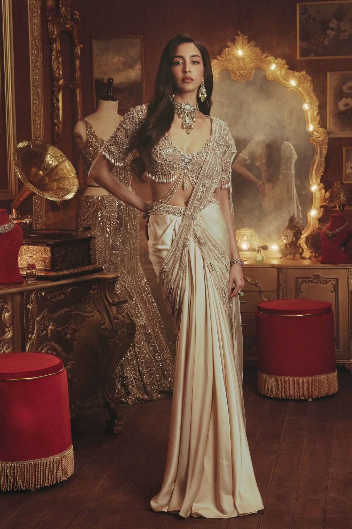 Irene Ivory Draped Saree Set