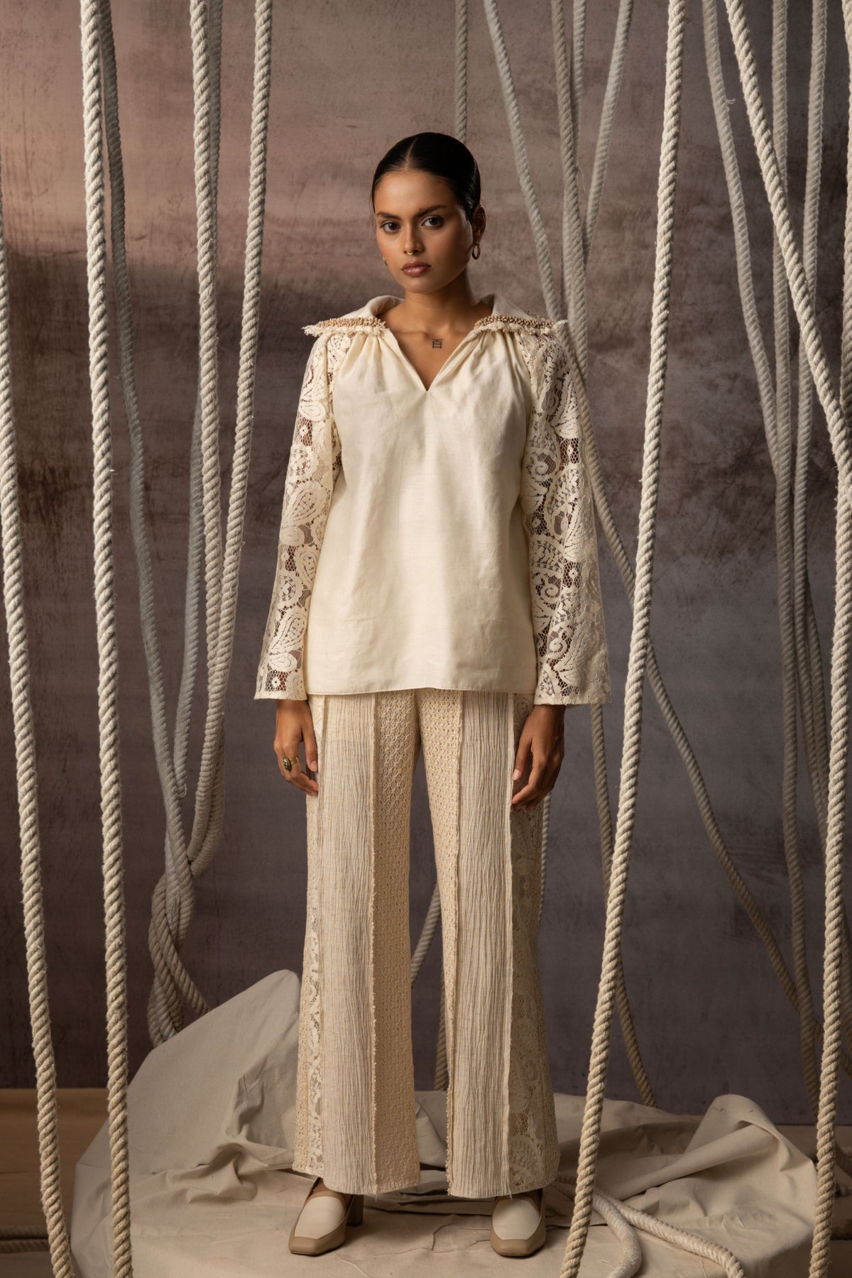Ivory Panelled Trousers