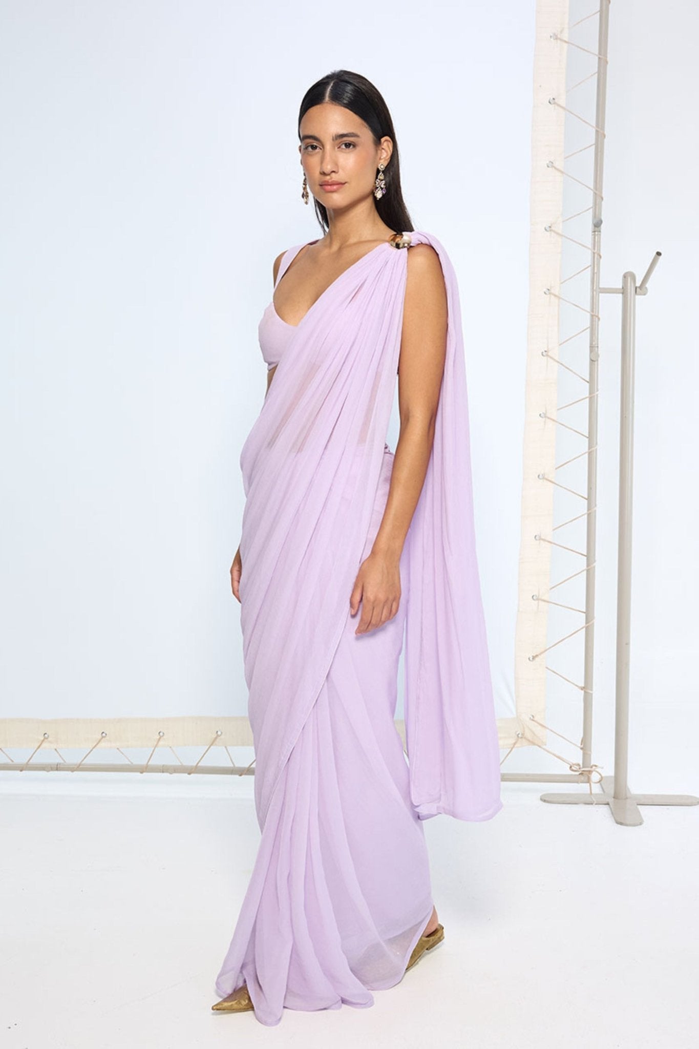 Lavender Movable Brooch Saree - Ekaya - Elahe