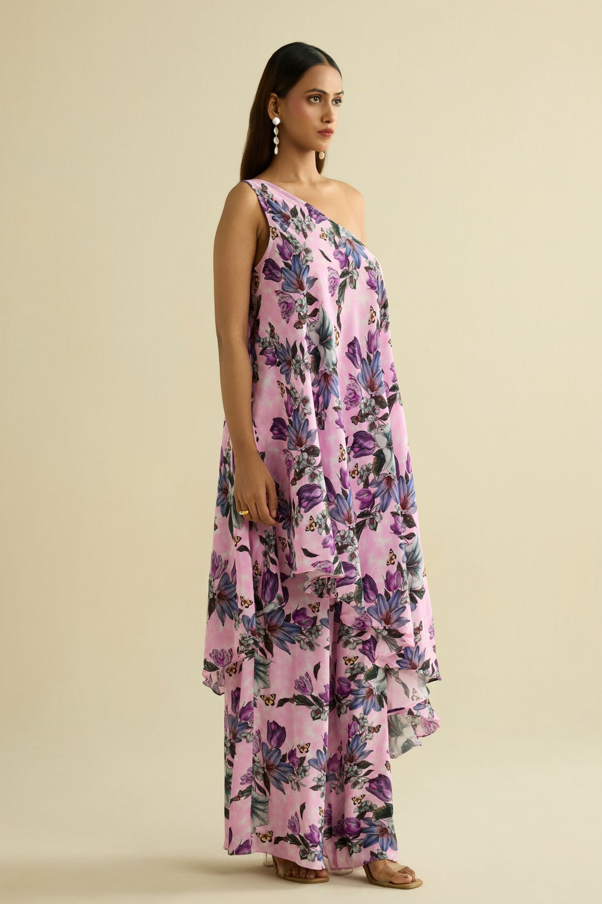 Pink Embroidered Printed Co-ord Set