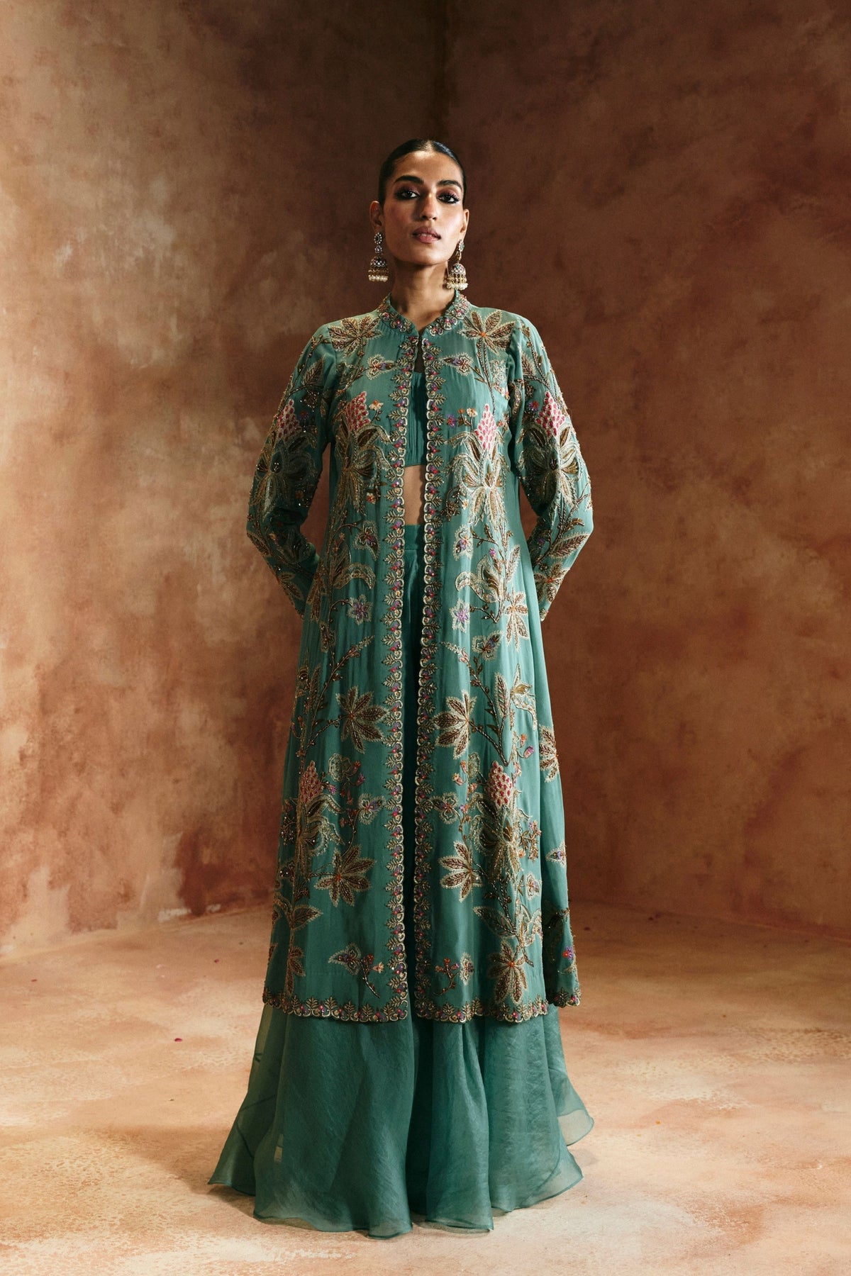 Coral Blue Sindh Zardozi Jacket Set