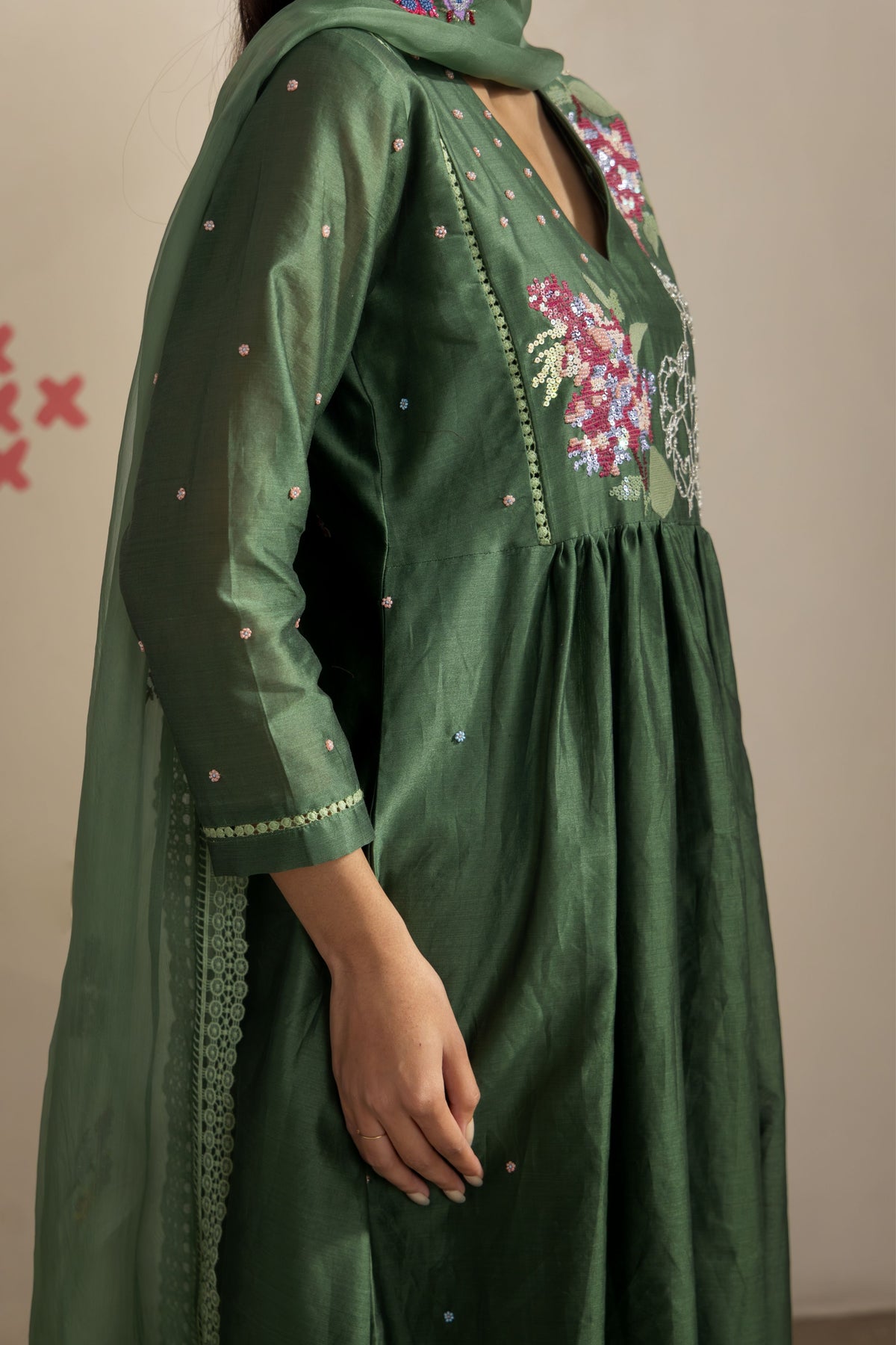 Dark Olive Leaf Kurta Set