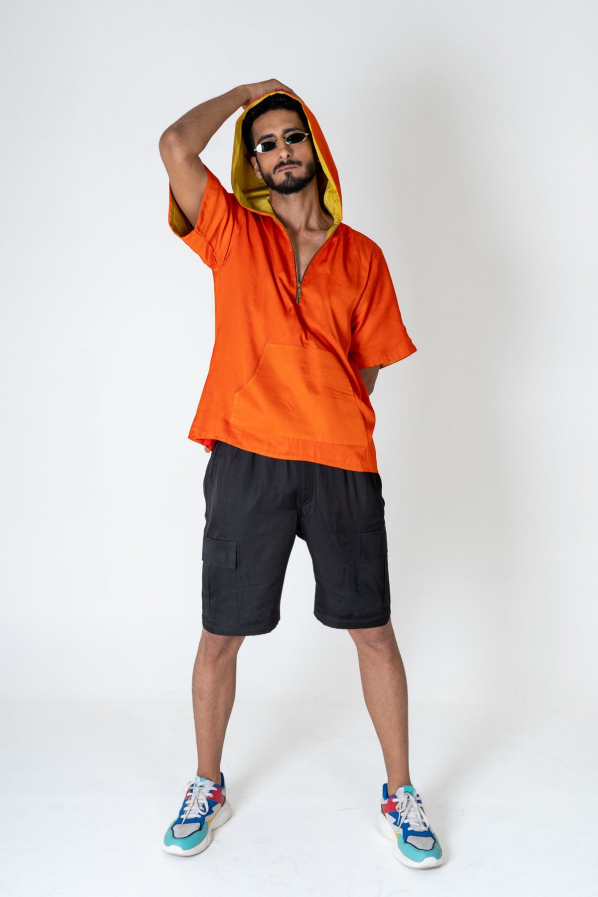 Yellow color block hoodie hotsell