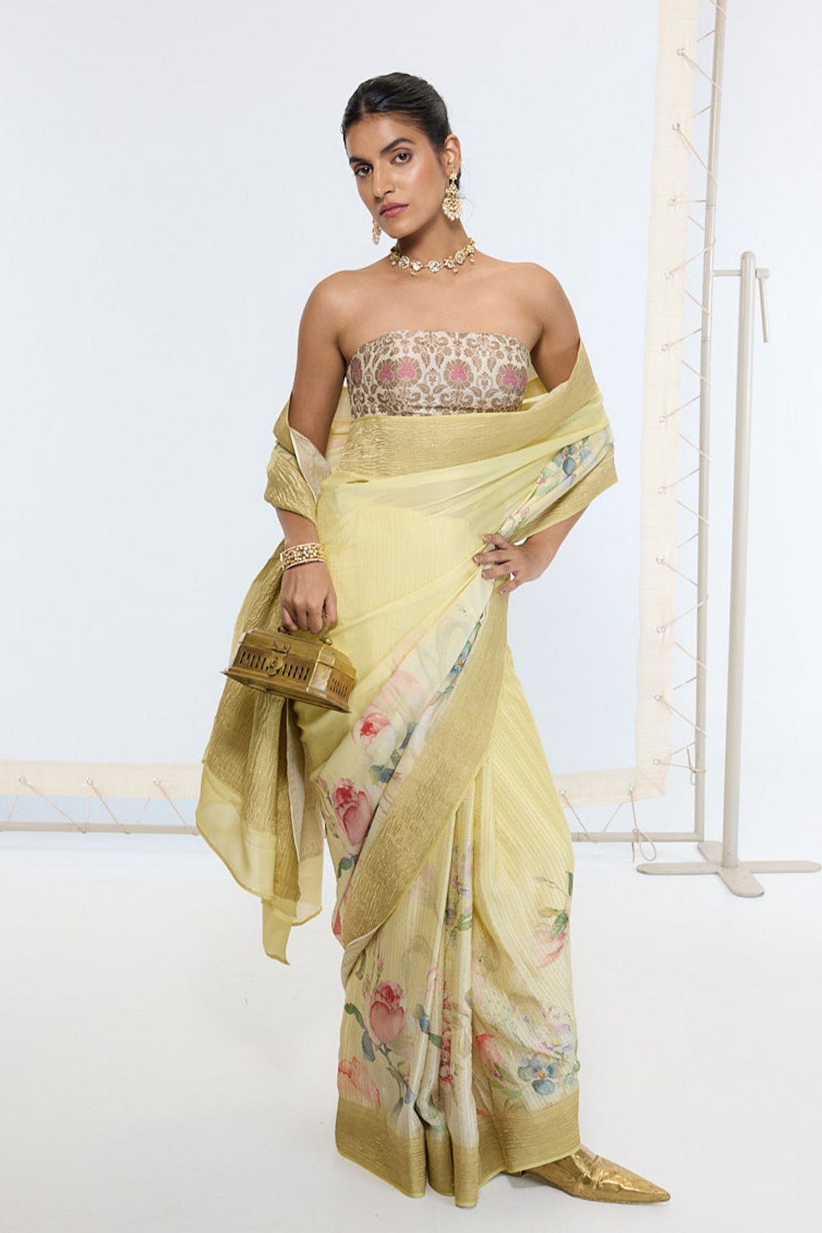 Handwoven Pastel Yellow Printed Saree