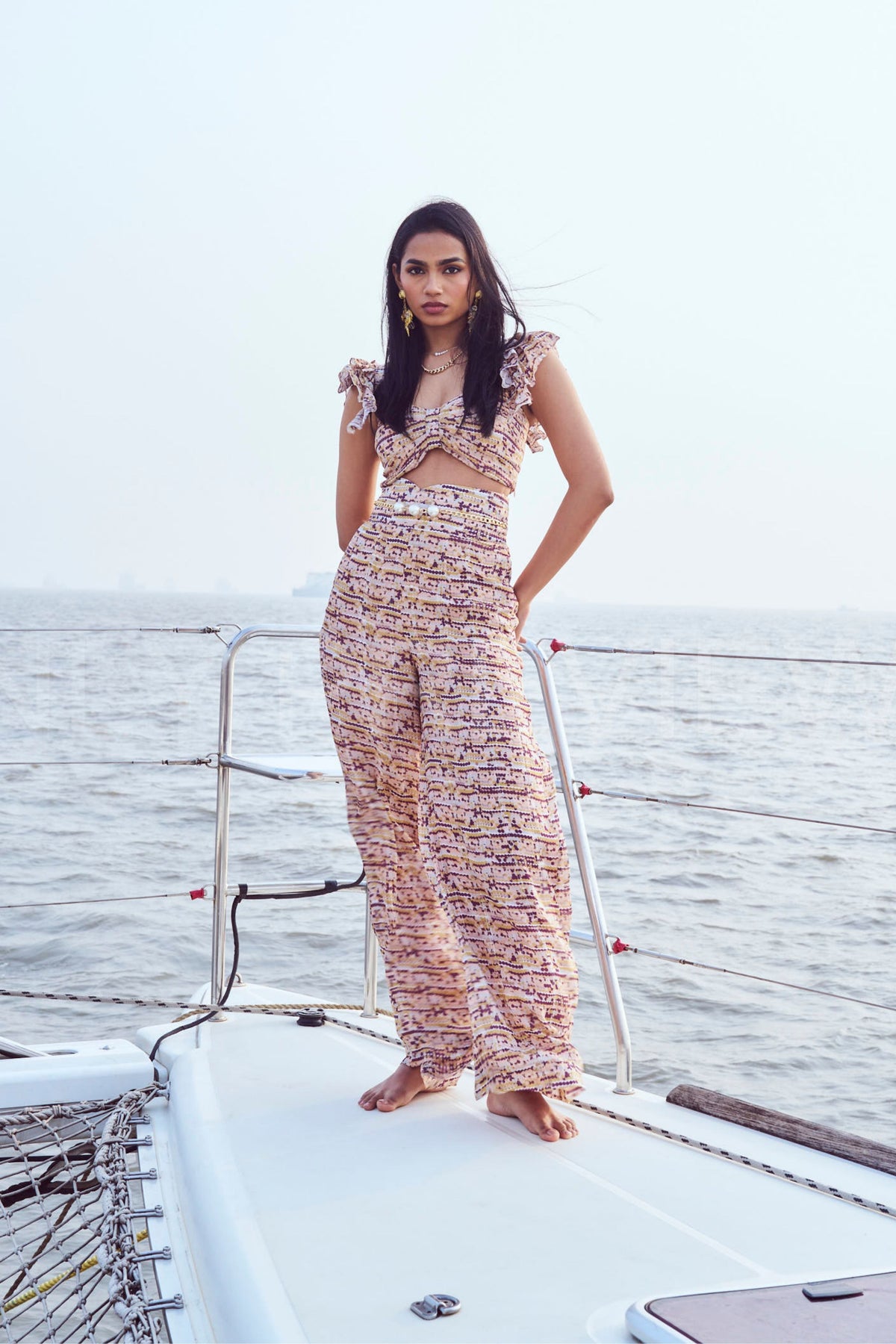 Sequin Printed High Waist Flare Pants