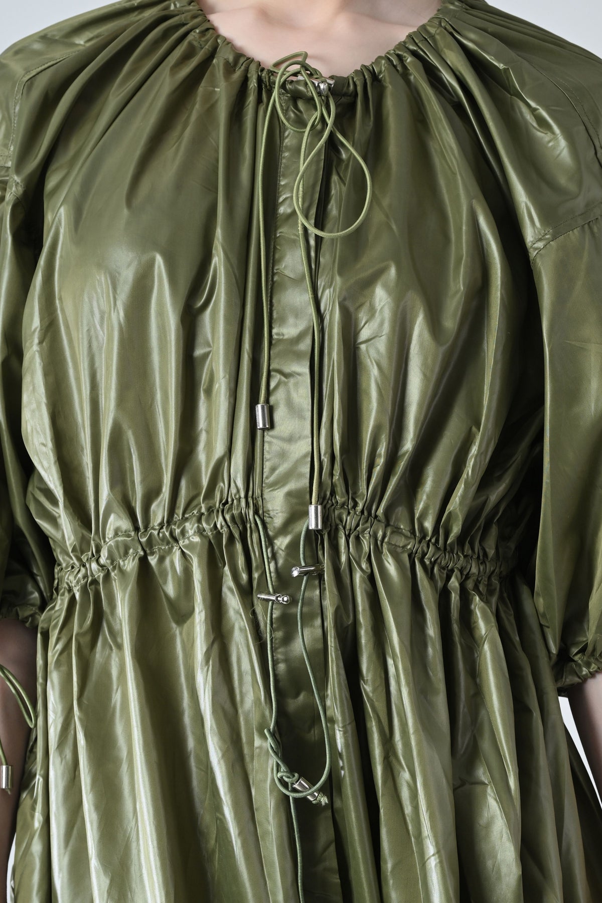 Olive Utility Gathered Ballon Dress
