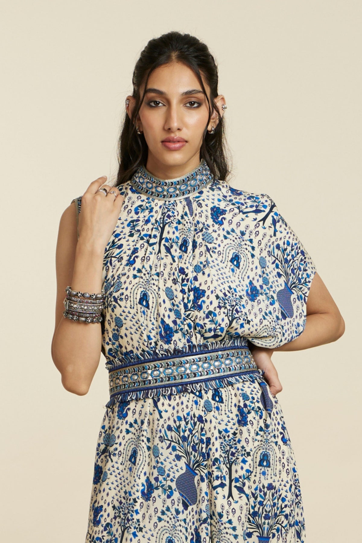 Safar Blue Drape Dress With Belt