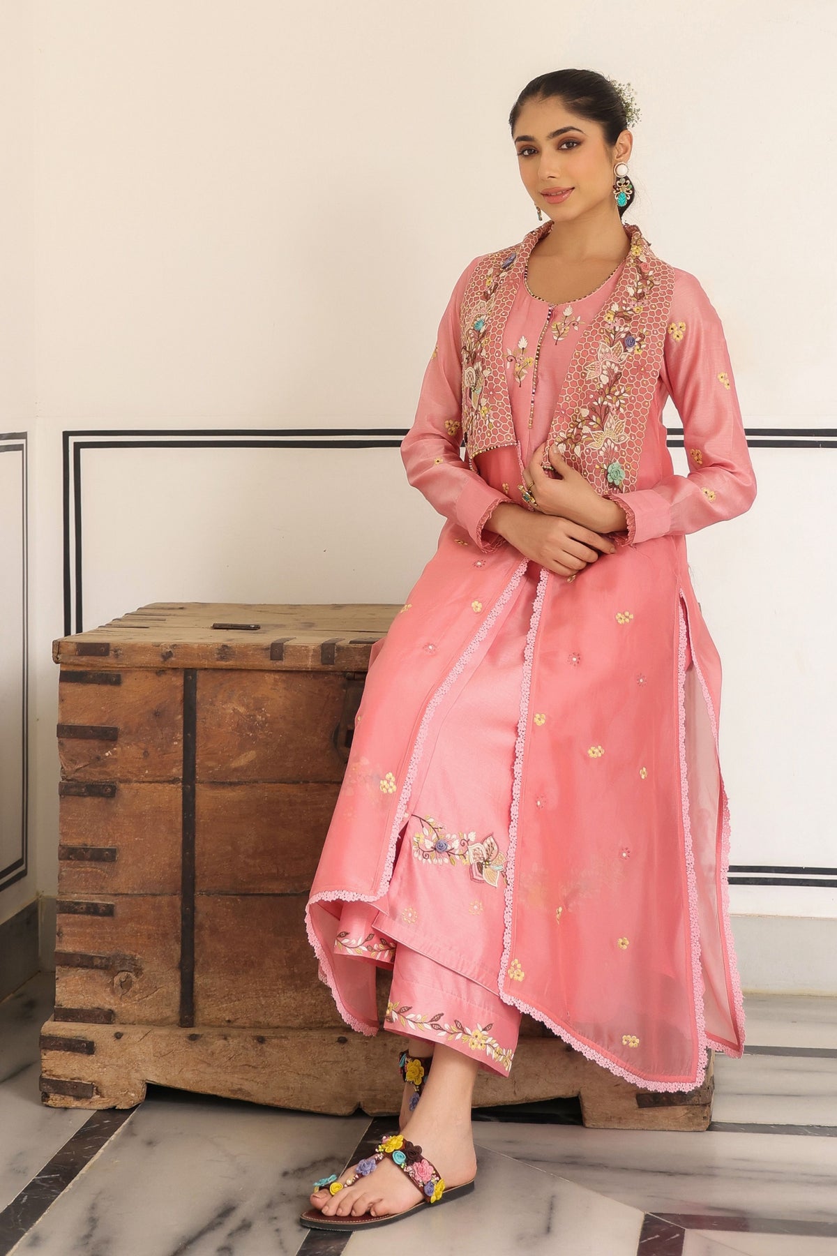 Gulzar  Pink Jacket Set