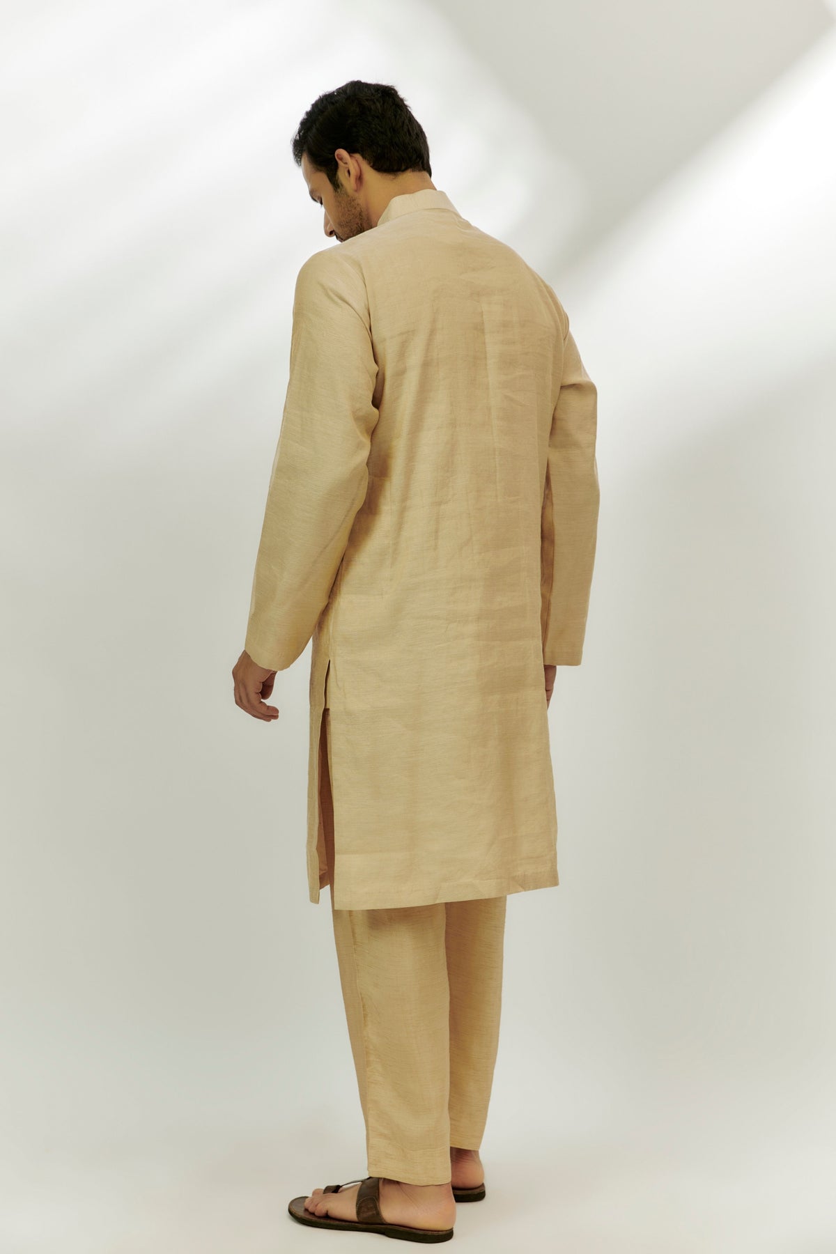 Beige Chanderi Tissue Embroidered Kurta Set