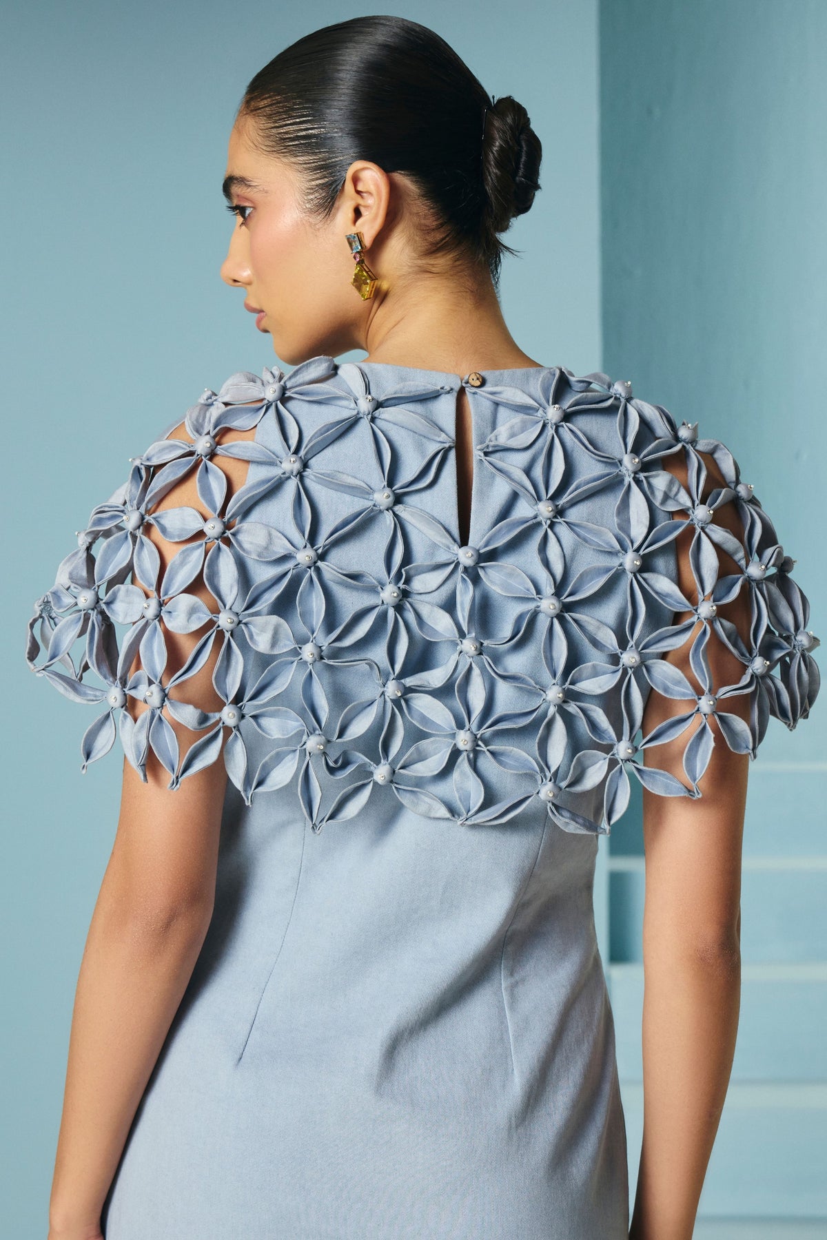 Powder Blue Floral Cape Dress