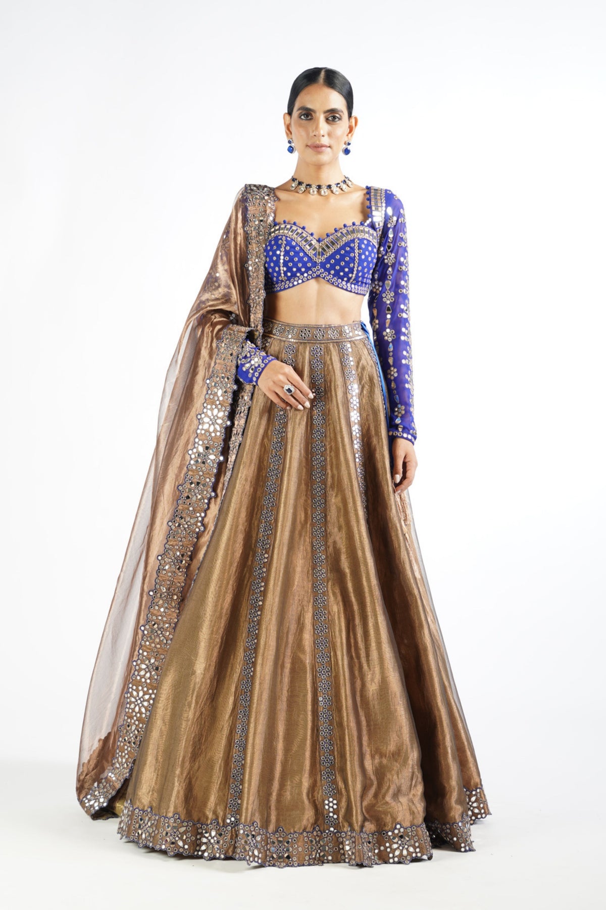 Copper Shimmer Organza Lehenga Set