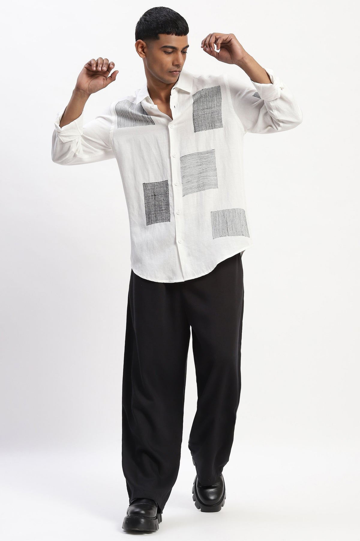 White Embroidered Scribble Shirt