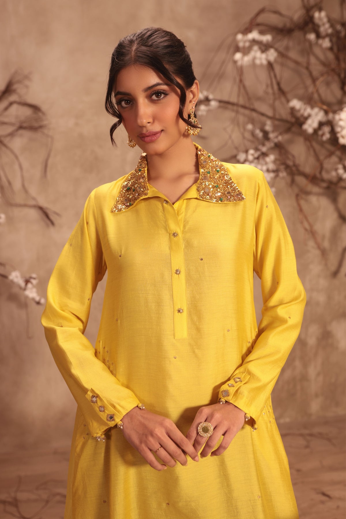 Yellow Collar Kurta Set