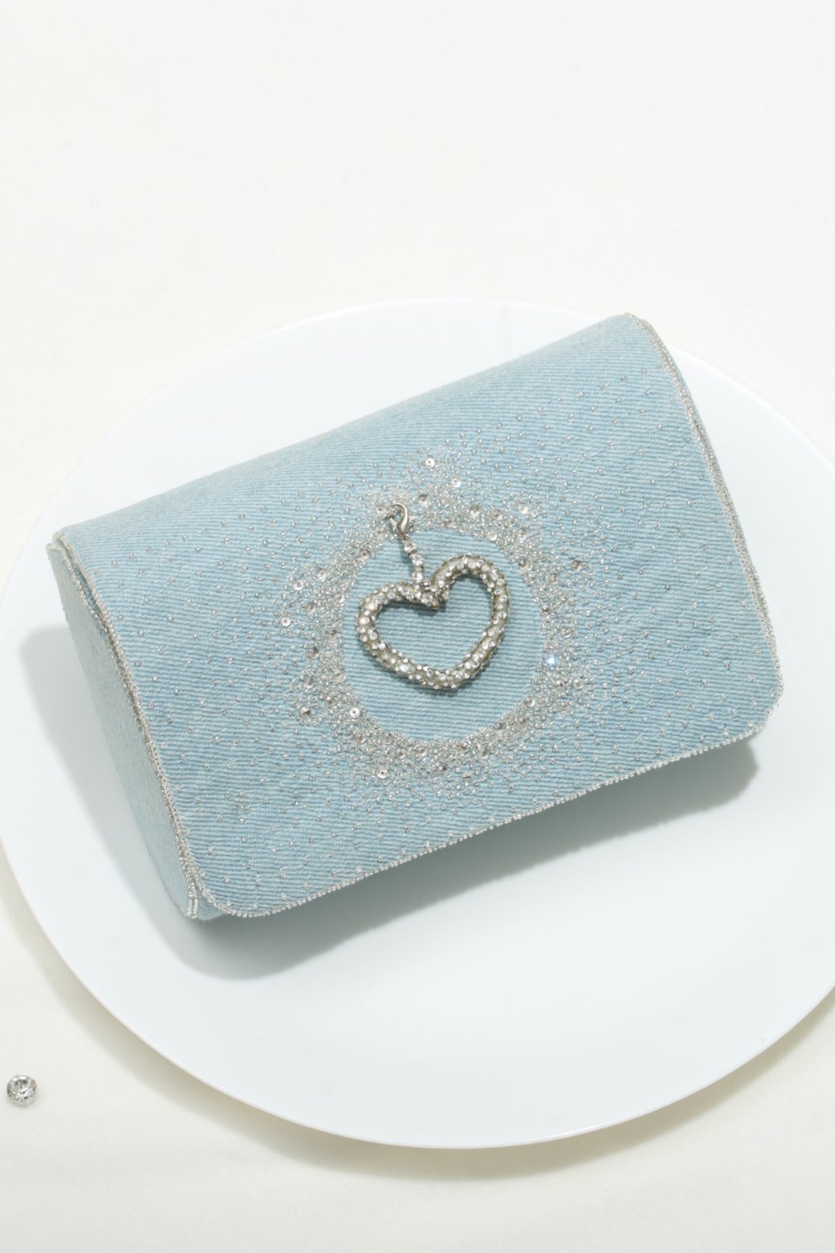 Denim Heart Charm Clutch