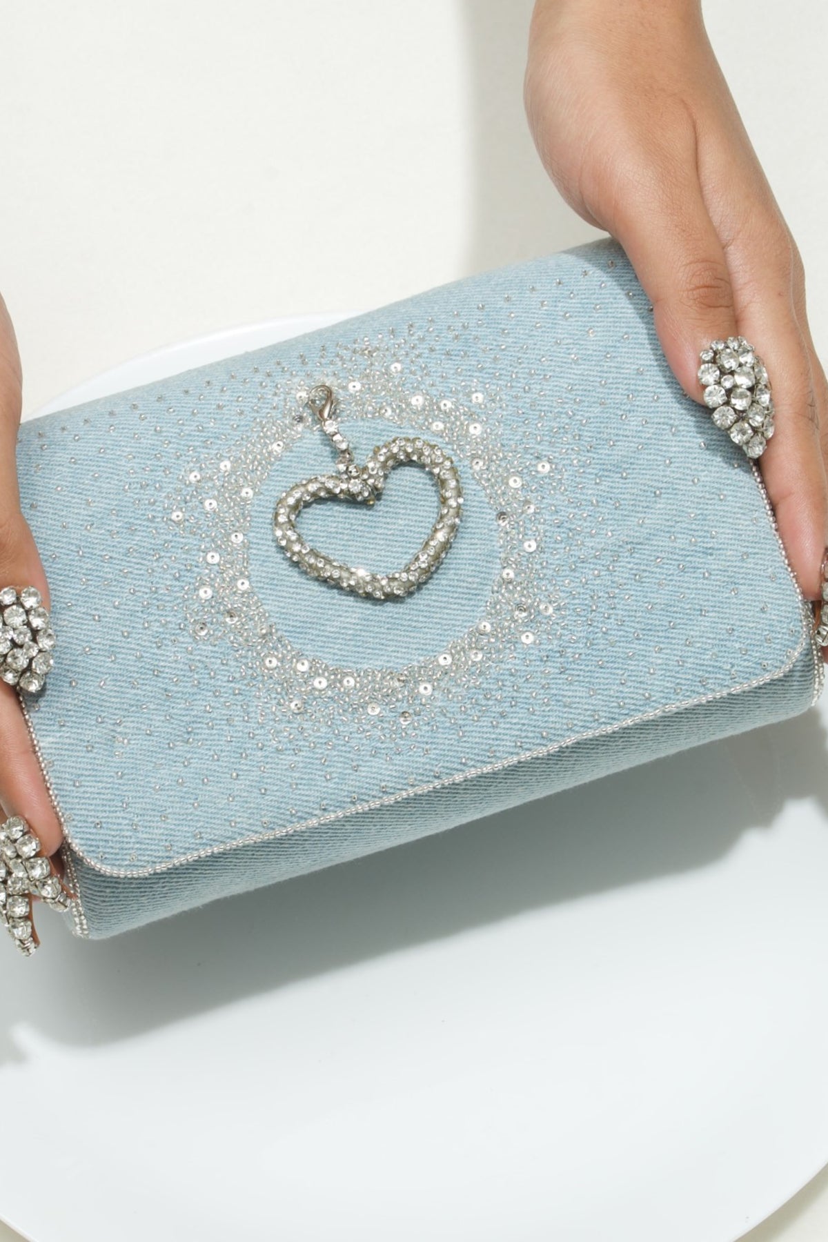 Denim Heart Charm Clutch