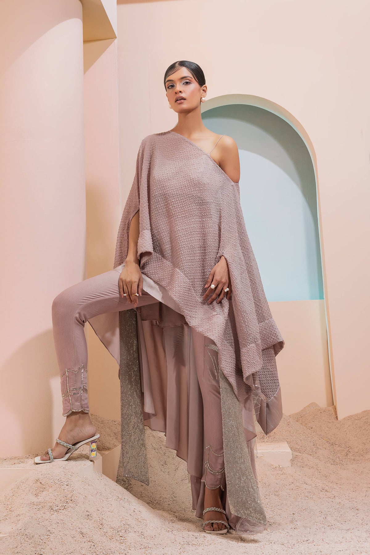 Burnt Pink Chiffon Caftan Set