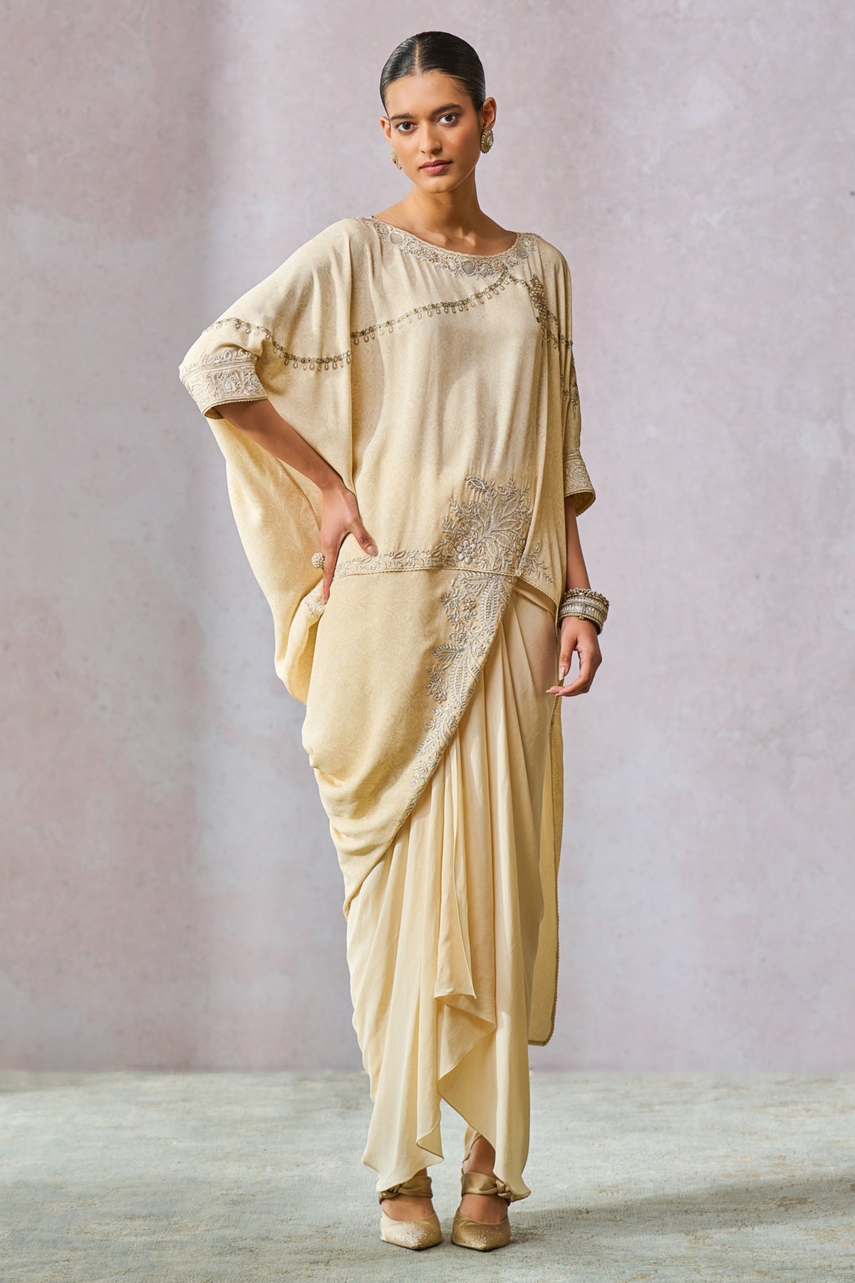 Asymmetric Kimono Style Top With Dhoti
