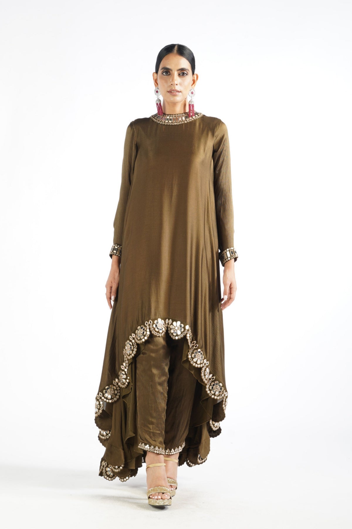 Olive Green Scallop Pant Kurta Set