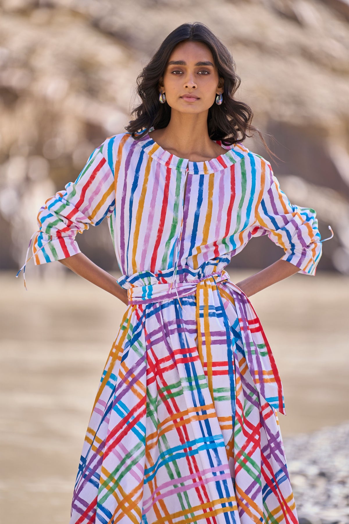 Multi Check &amp; Stripe Skirt Set