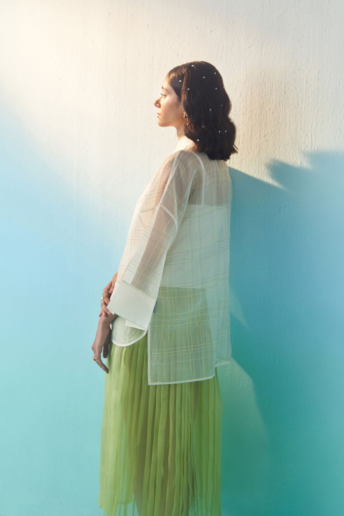 Oversized Sheer Check Top