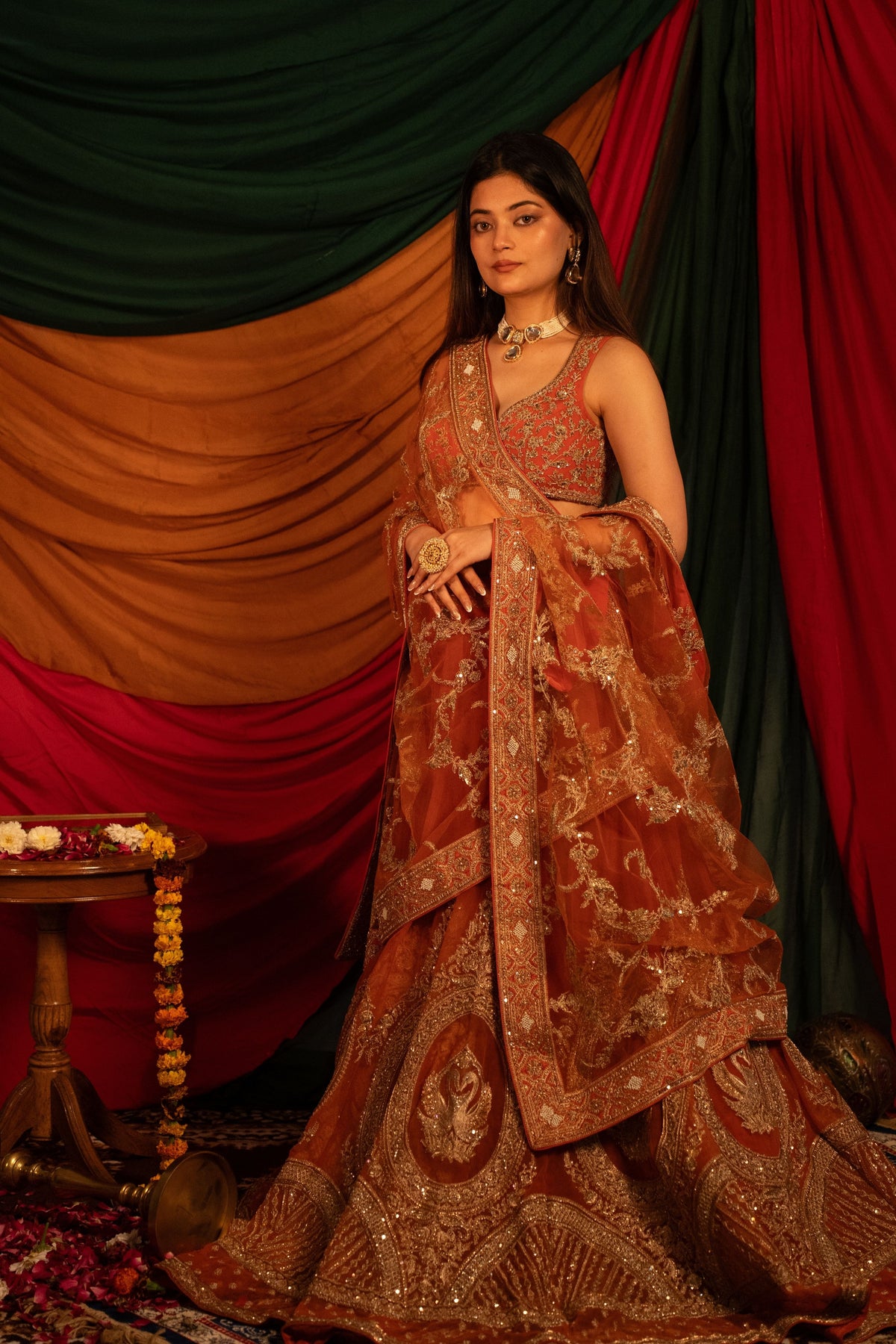 Kumkumi Kesariya Lehenga Set