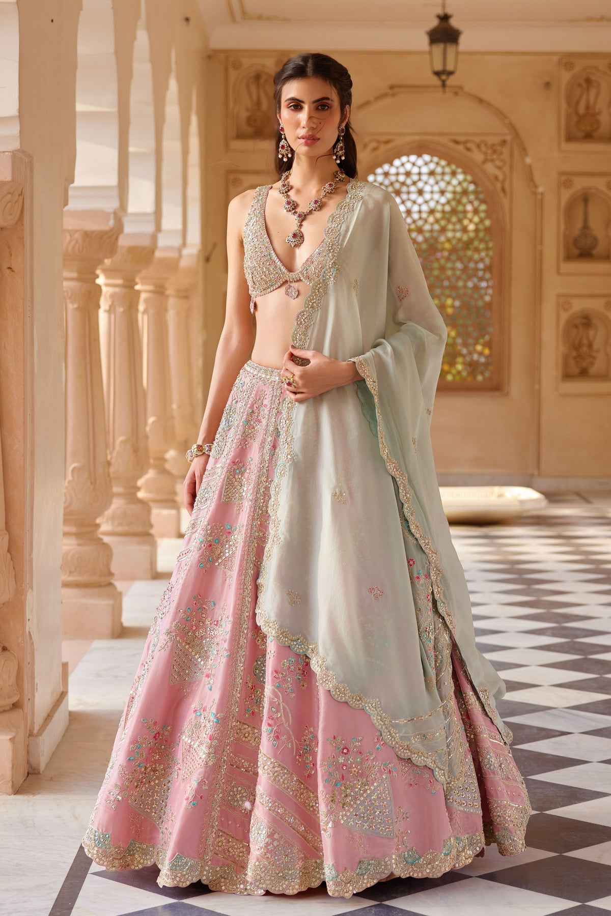 Flamingo Pink Embroidered Lehenga Set