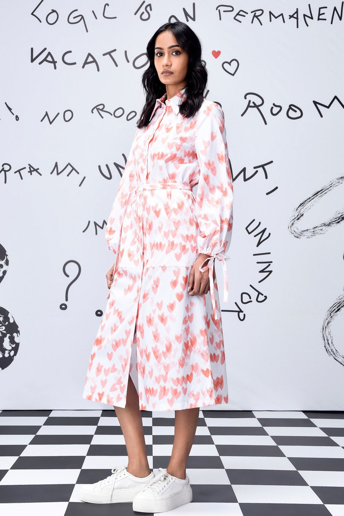 Heart Print Dress Coral Peach