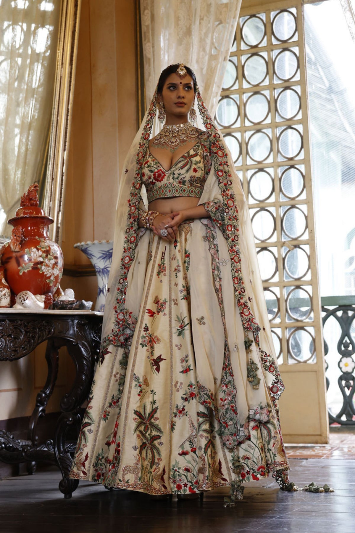 Ivory Lehenga, Choli and Dupatta