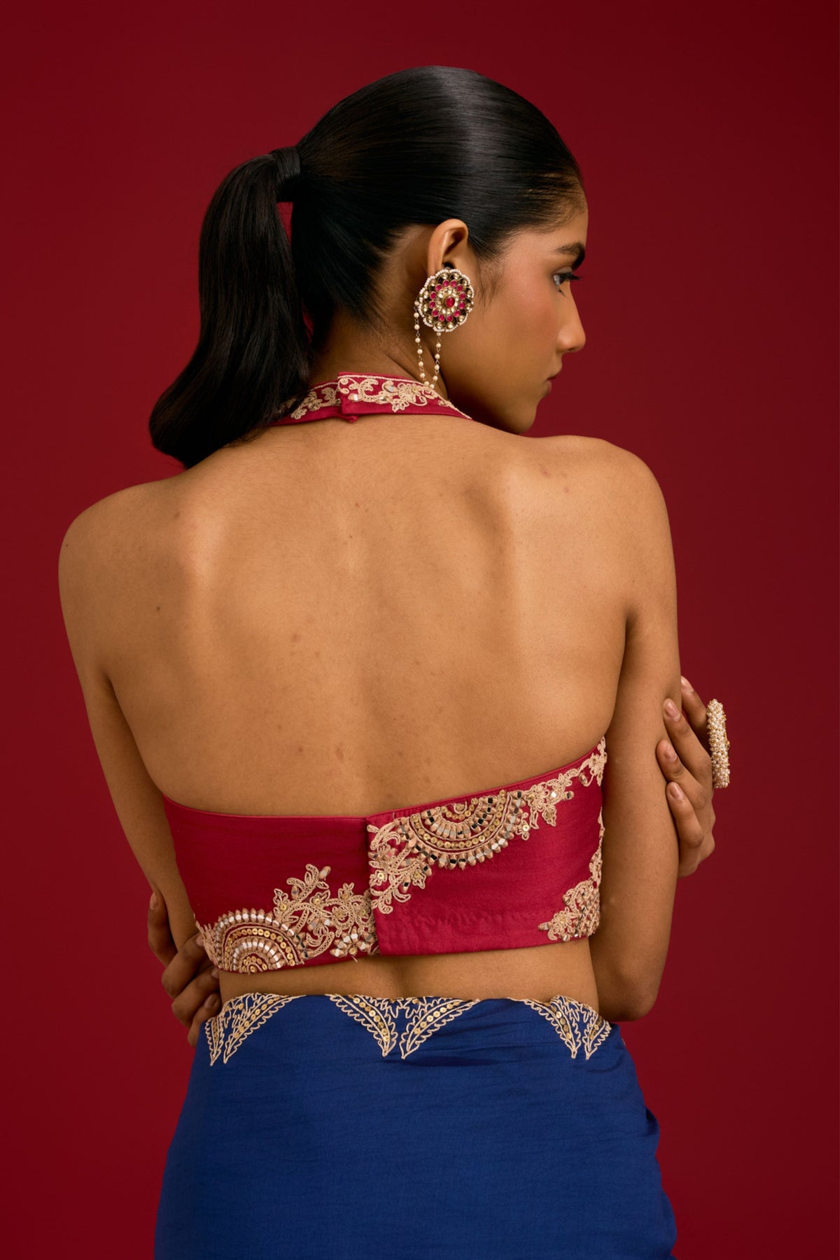 Navy Blue Silk Saree Set