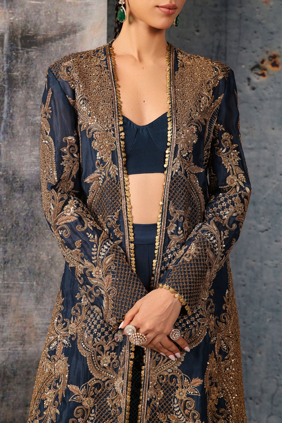 Blue Long Jacket Set