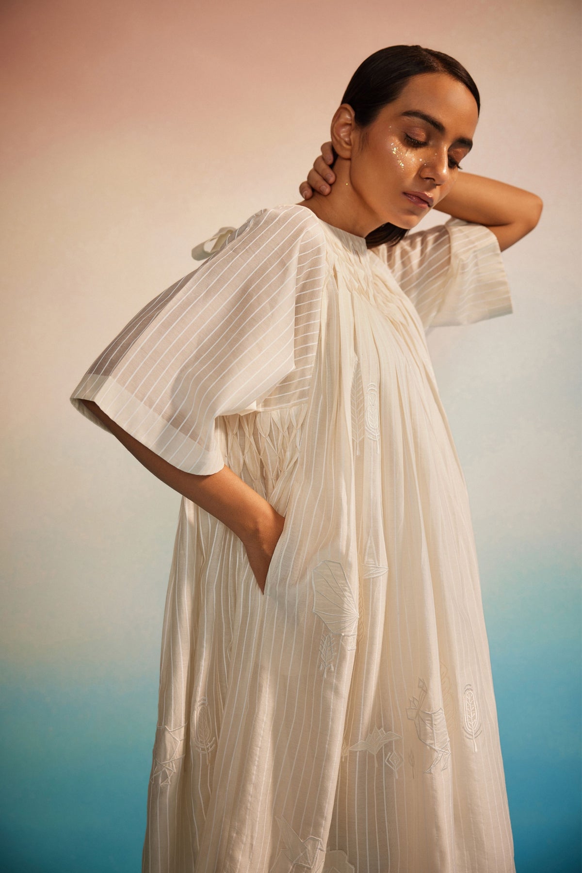 Orihime Box Pleat Appliqué Dress