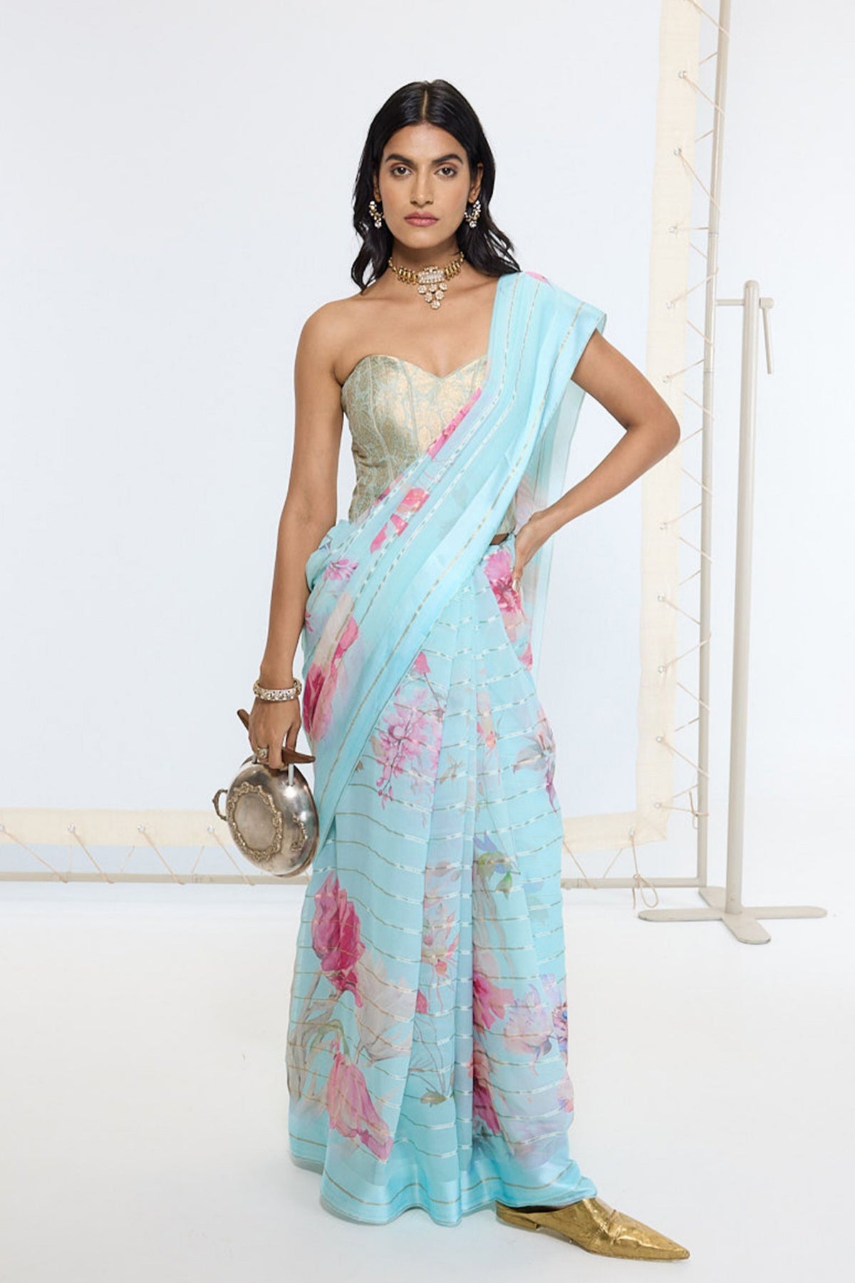 Handwoven Aqua Blue Printed Saree