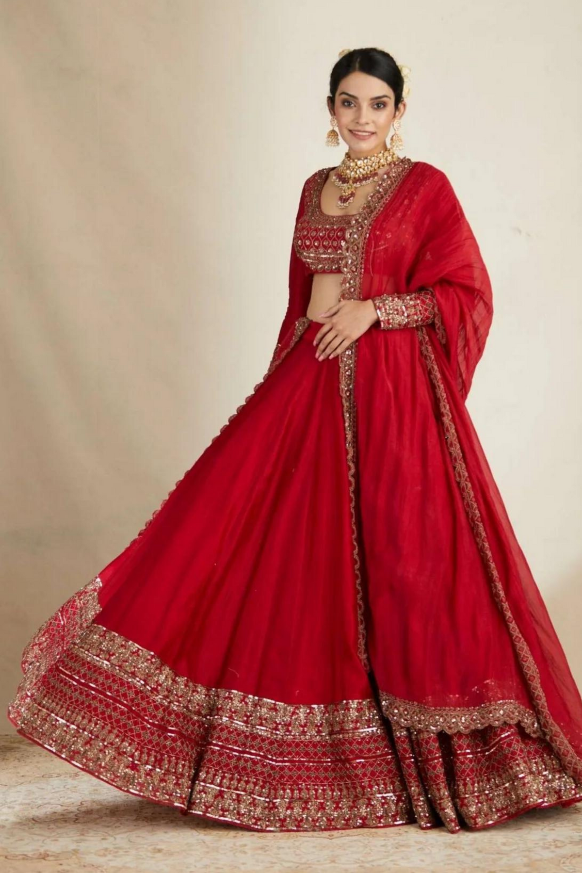Red Chanderi Lehenga Set