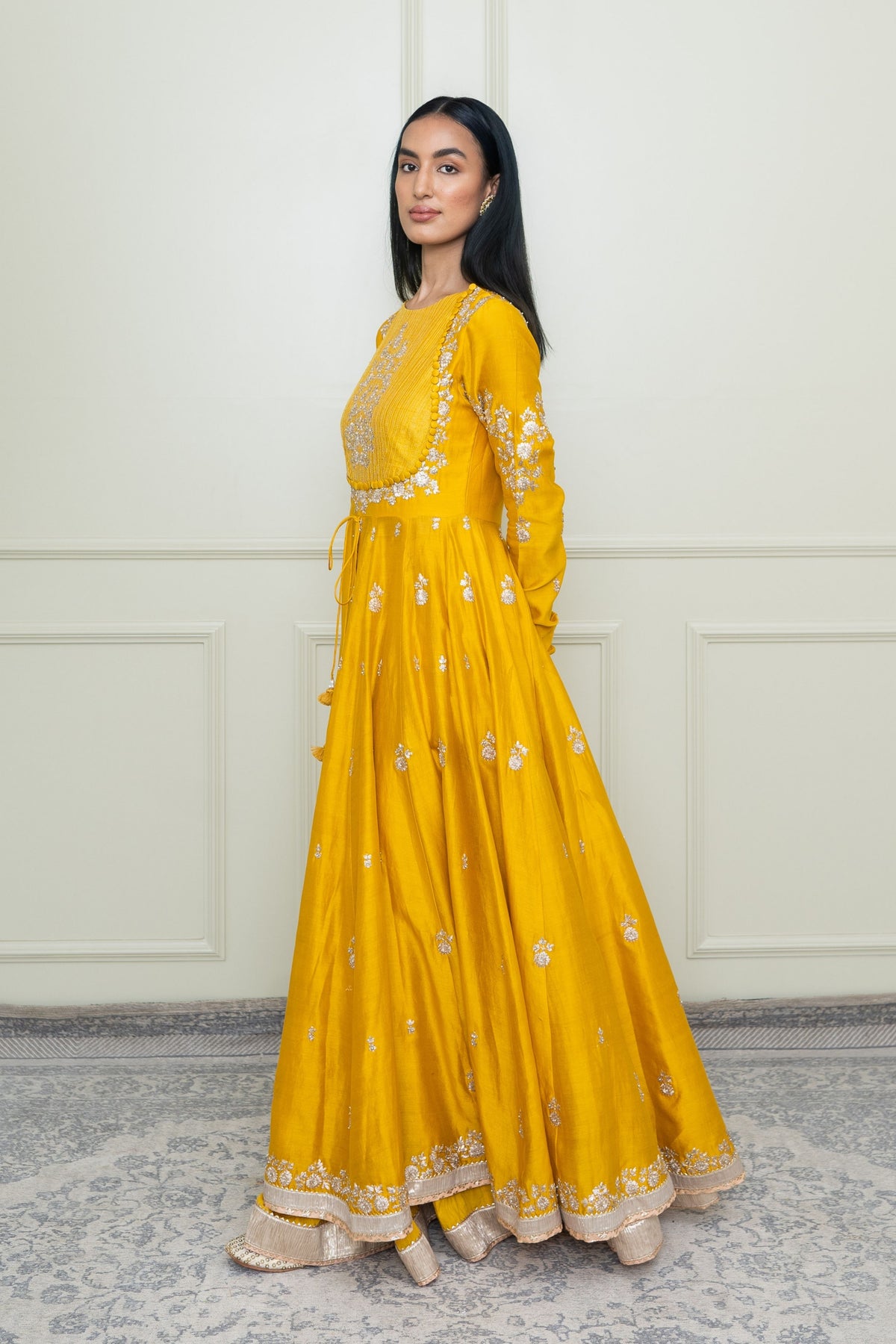 Glaze mustard- taarini anarkali set