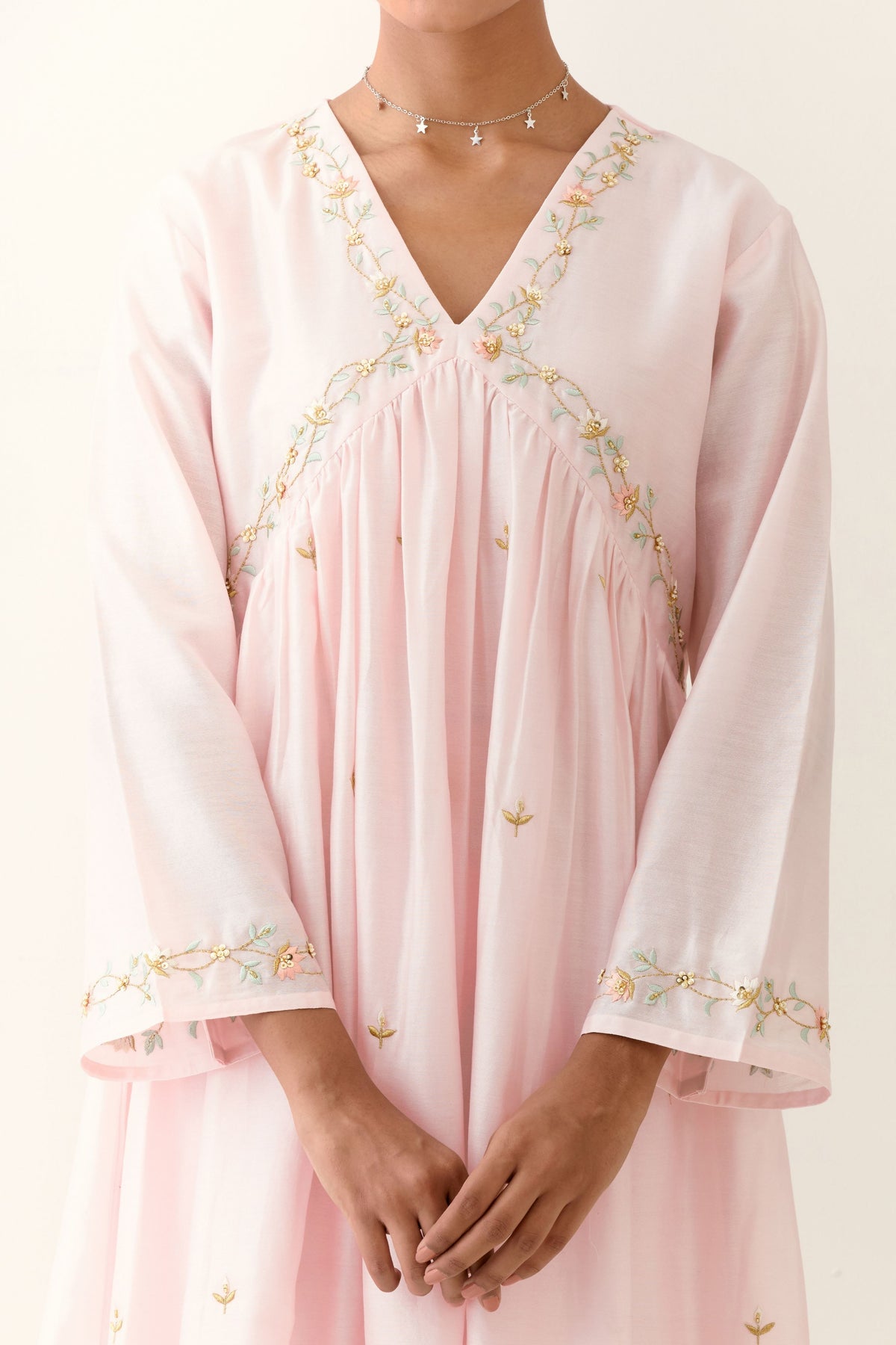 Pink Hand Embroidered Kurta
