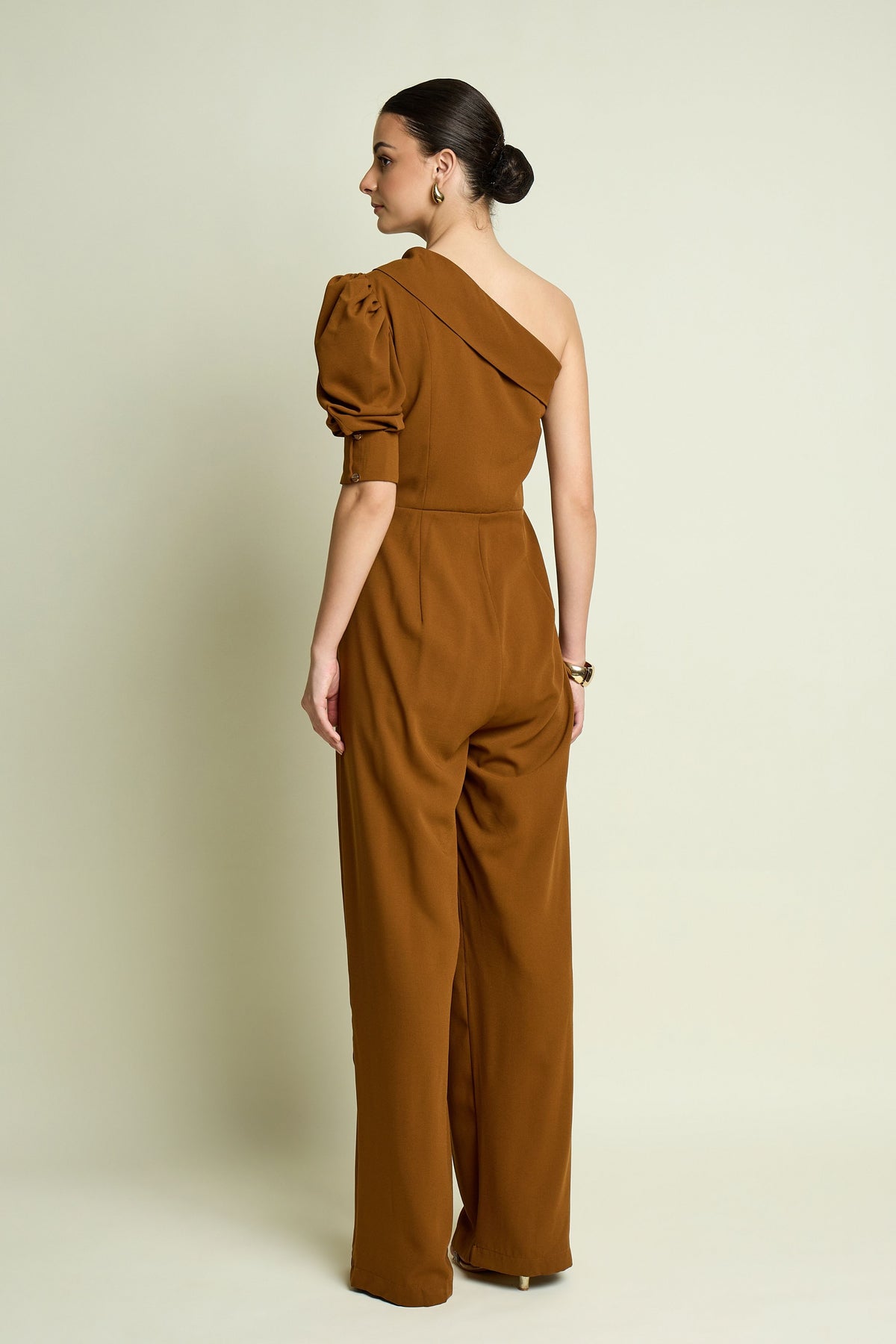 Tan One Shoulder Jumpsuit