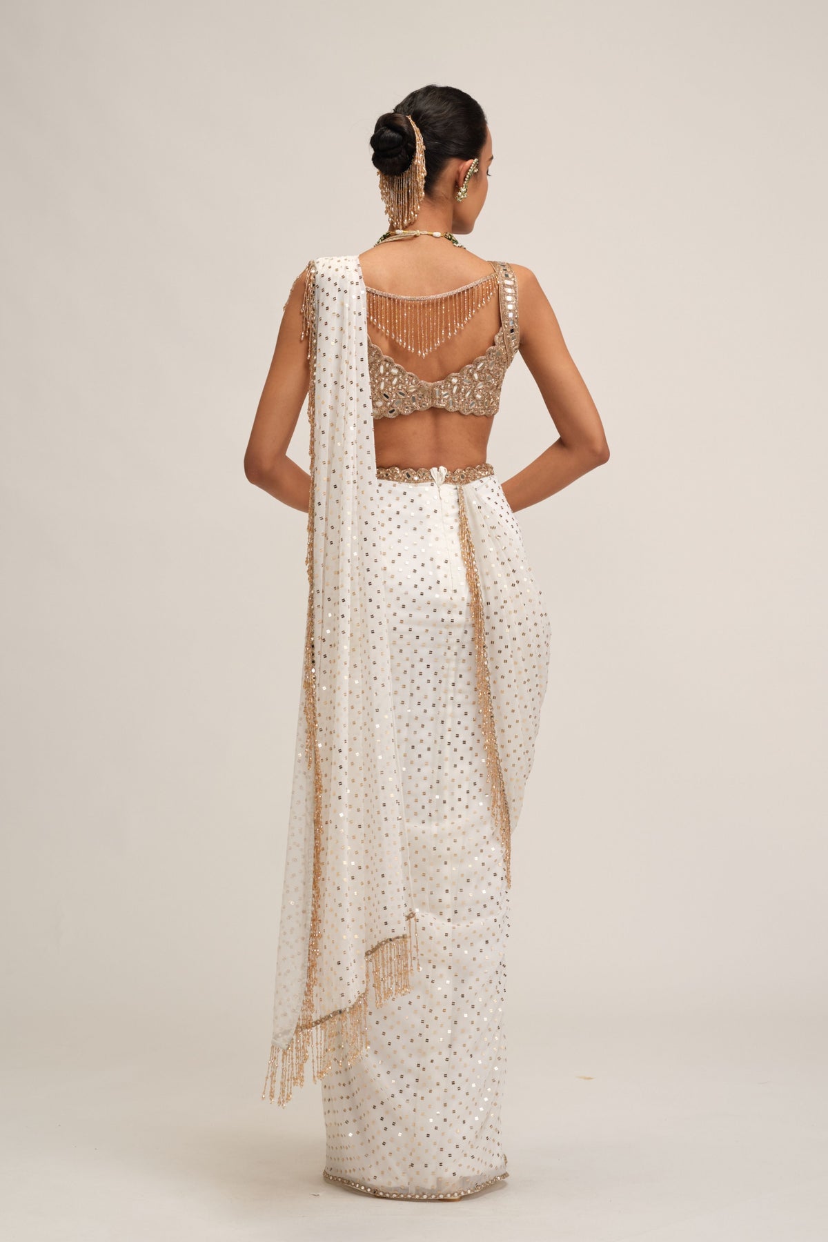 Off White Embroidered Saree Set