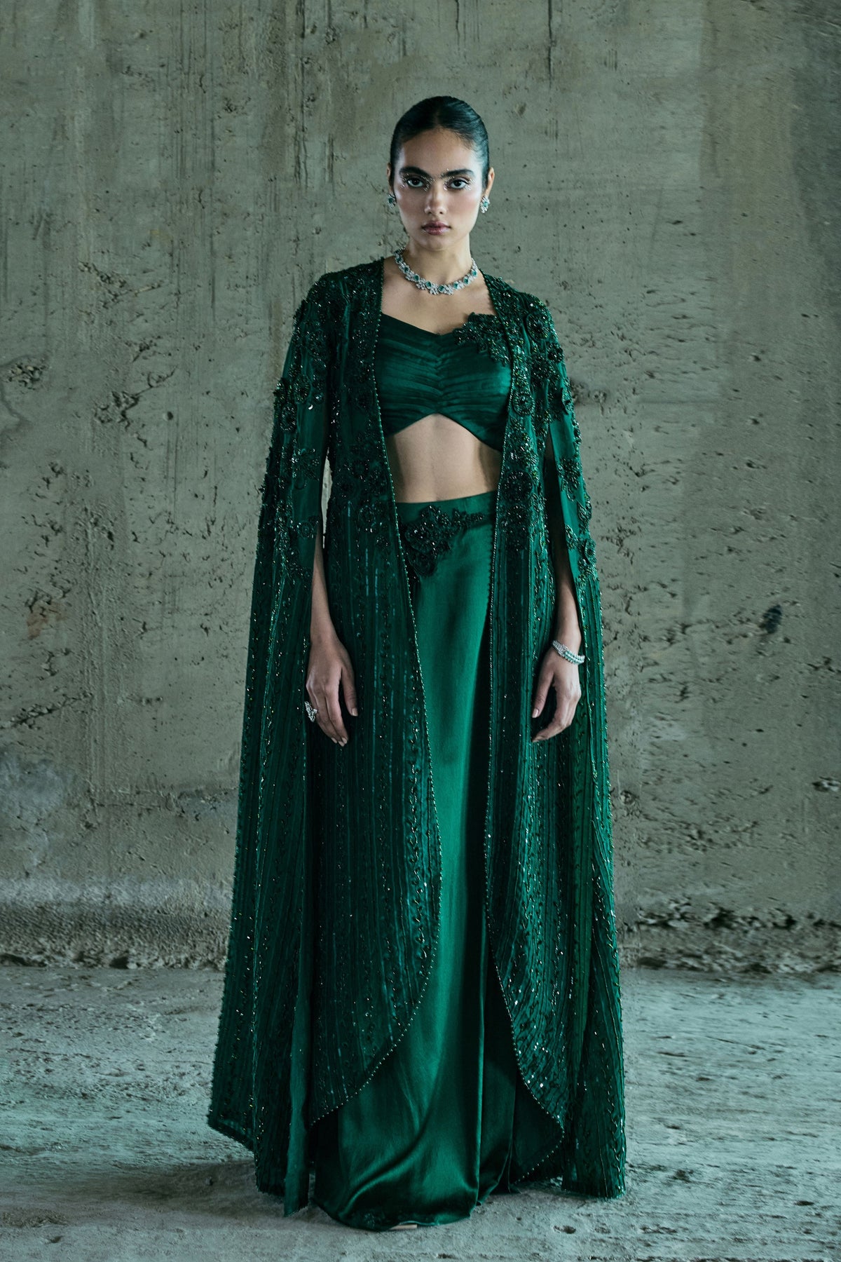 Emerald Long Cape Set