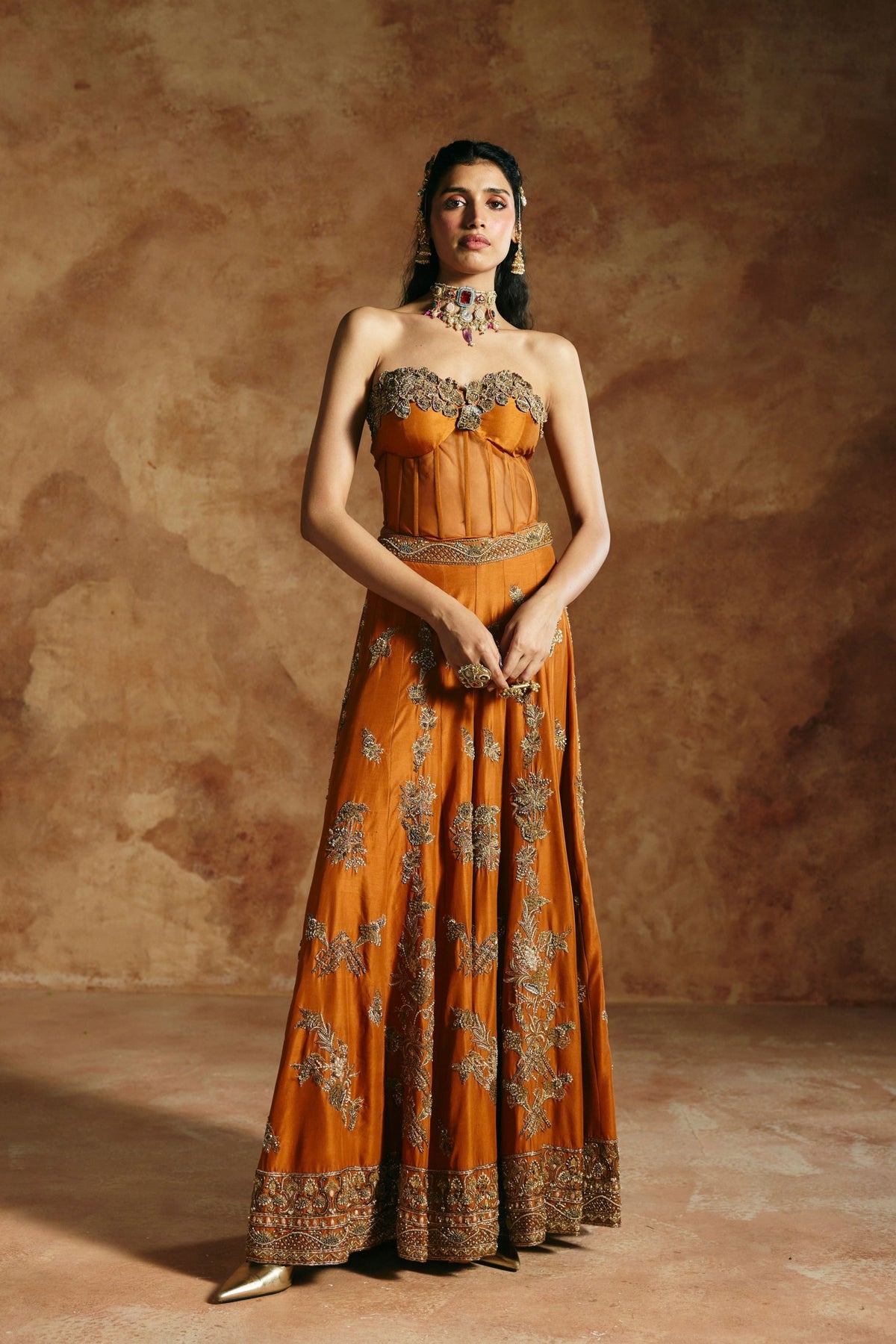 Orange Zardozi Sindh Jacket Set