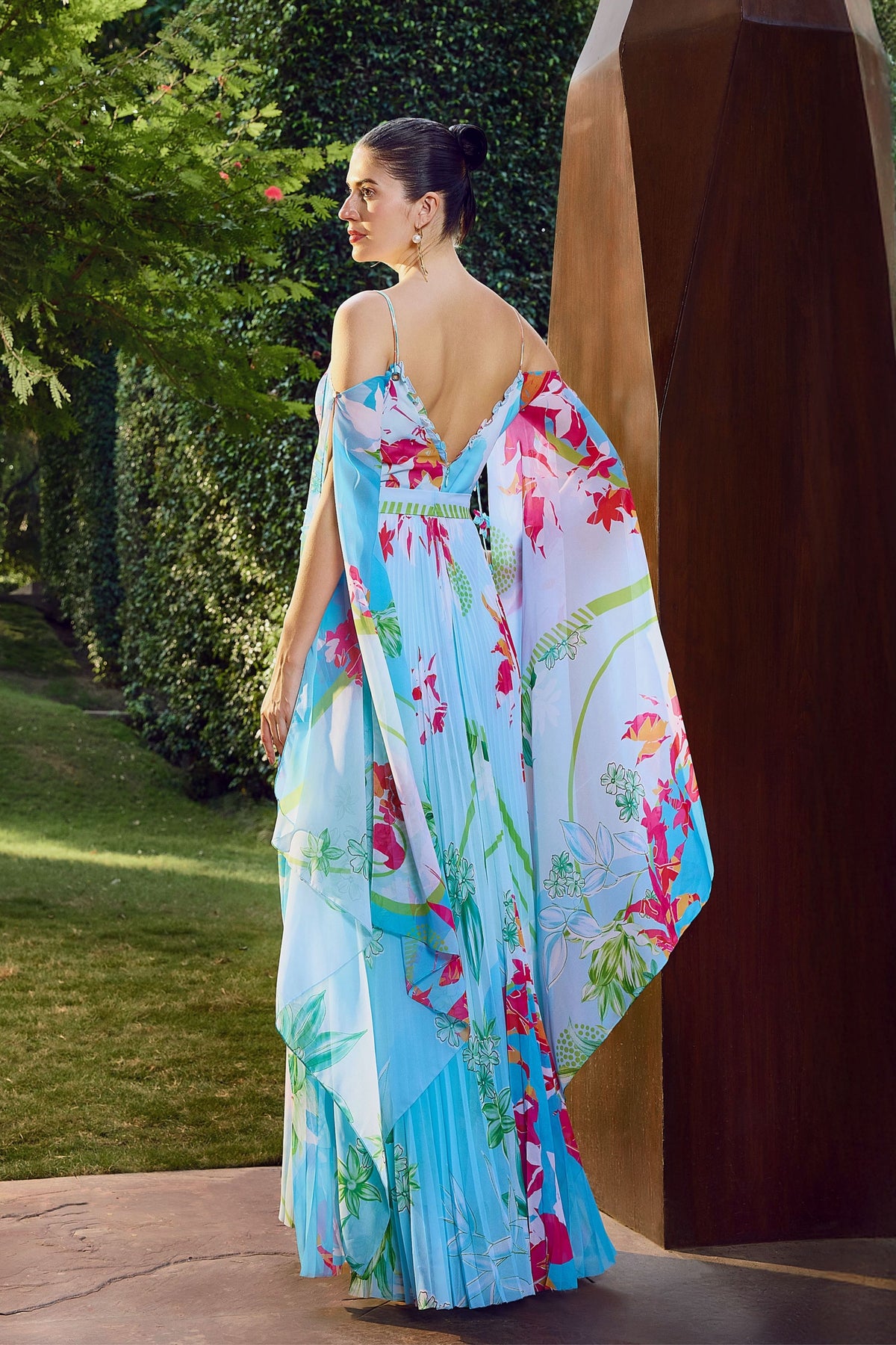 Deep V-neck Heat Pleat Maxi Dress