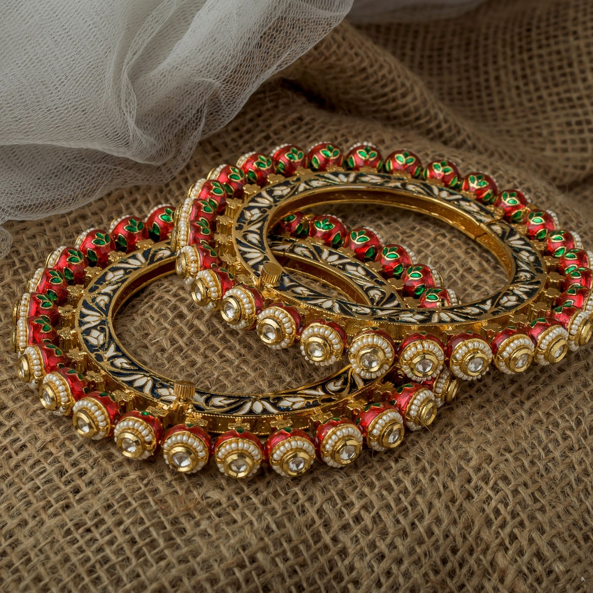 Gold Plated Red Bangles