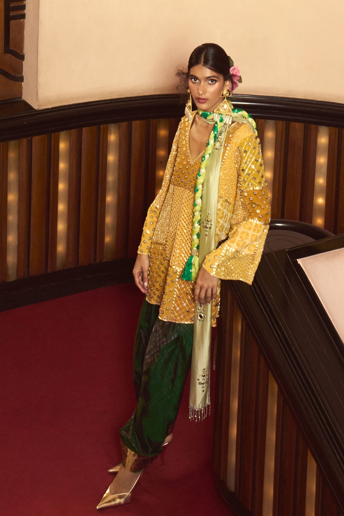 Zeenat Mustard Patola Farshi Pant Set